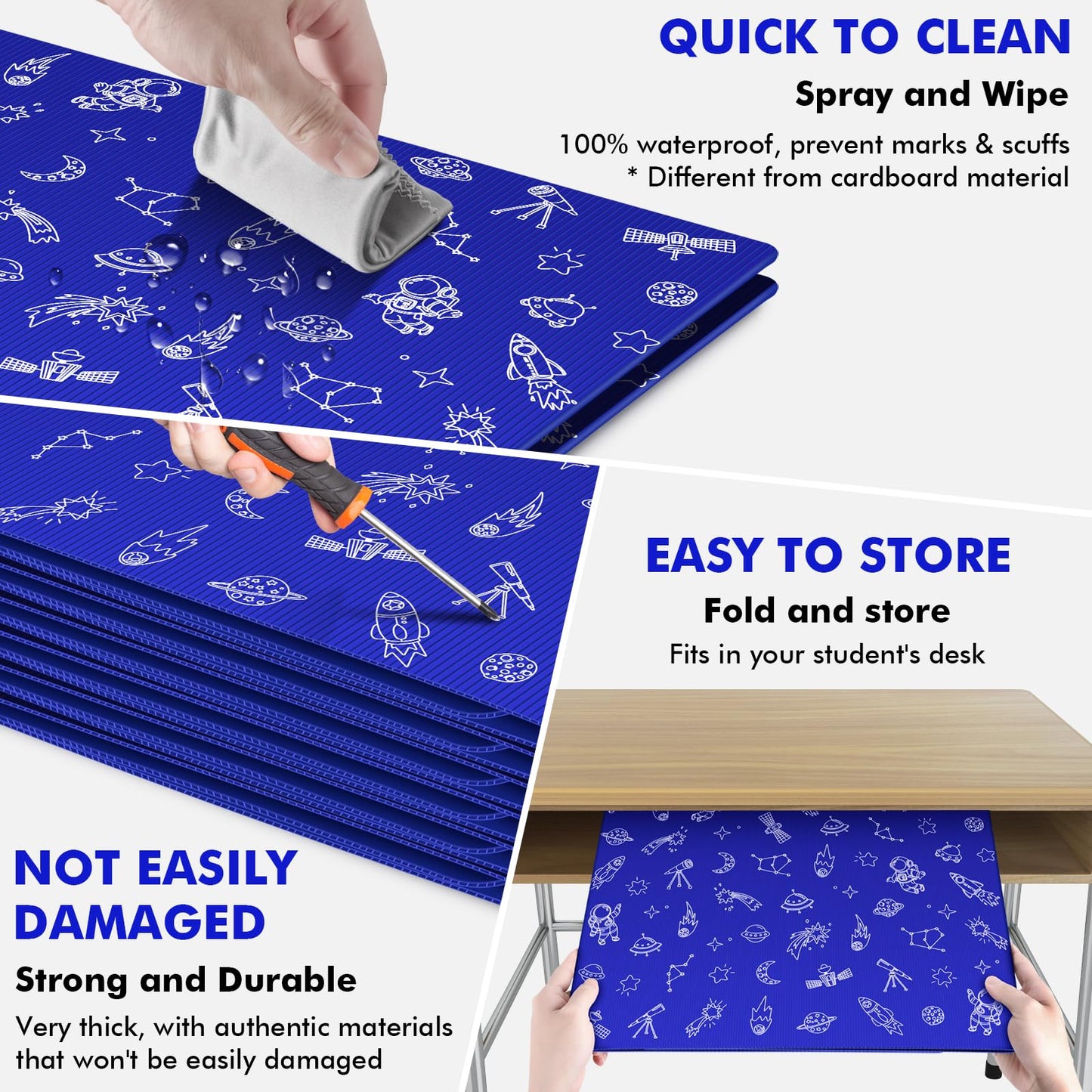 Blue 24-Pack Desk Dividers for Students, Space Style Plastic Study Carrel Divider, Durable Testing Dividers for Classroom Teacher Supplies, Easy to Clean Privacy Shield Folder Boards for Student Desk