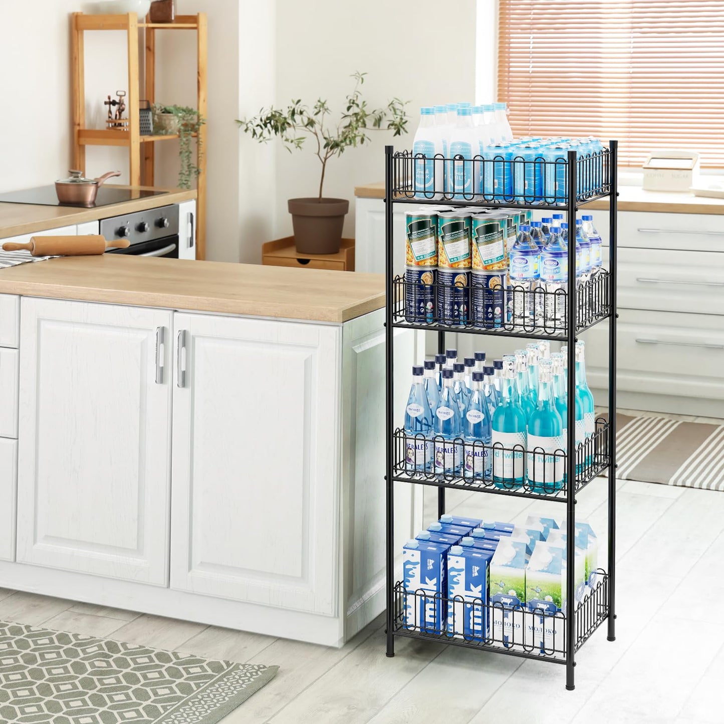 OYEAL Water Bottle Storage Holder 4 Tier Can Organizer for Pantry, Large Capacity Soda Can Organizer for Kitchen Party Organizers and Storage, Tumbler Mug Cup Holders