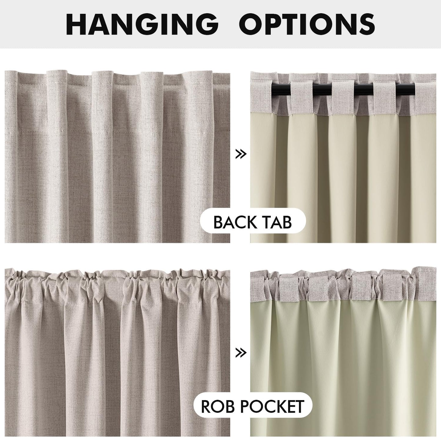 MIULEE 90 Inch Long 100% Blackout Linen Curtains for Bedroom, Ivory Solid Luxury Decor Thermal Insulation Room Darkening Drapes for Living Room Nursery Back Tab Rod Pocket 42 x 90 Inches, 2 Panels