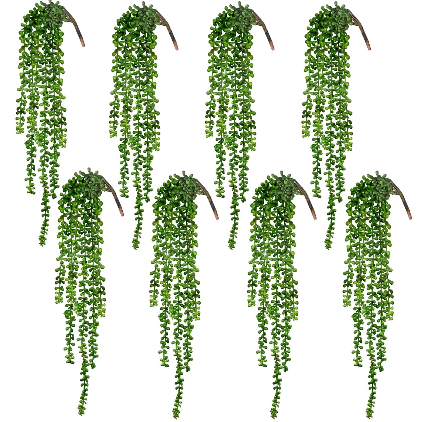 CEWOR 8pcs Artificial Succulents Hanging Greenery Plants Fake String of Pearls for Wall Home Garden Outdoor Decor (24 Inches Each Length)