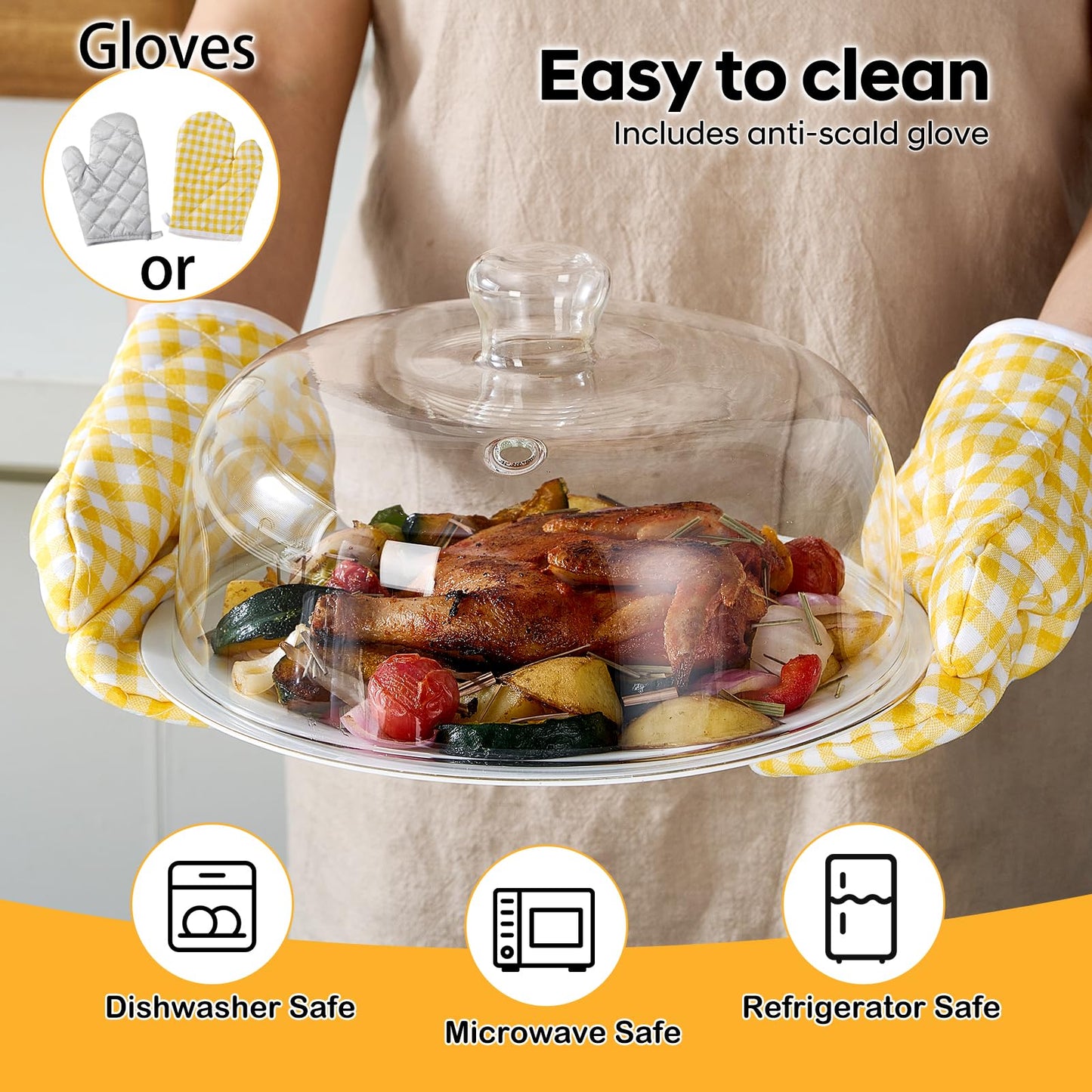 10 inch Glass Microwave Splatter Cover, 5" Extra Tall Microwave Plate Cover for Food, All Glass, BPA-Free & Non-Plastic, Dishwasher Safe