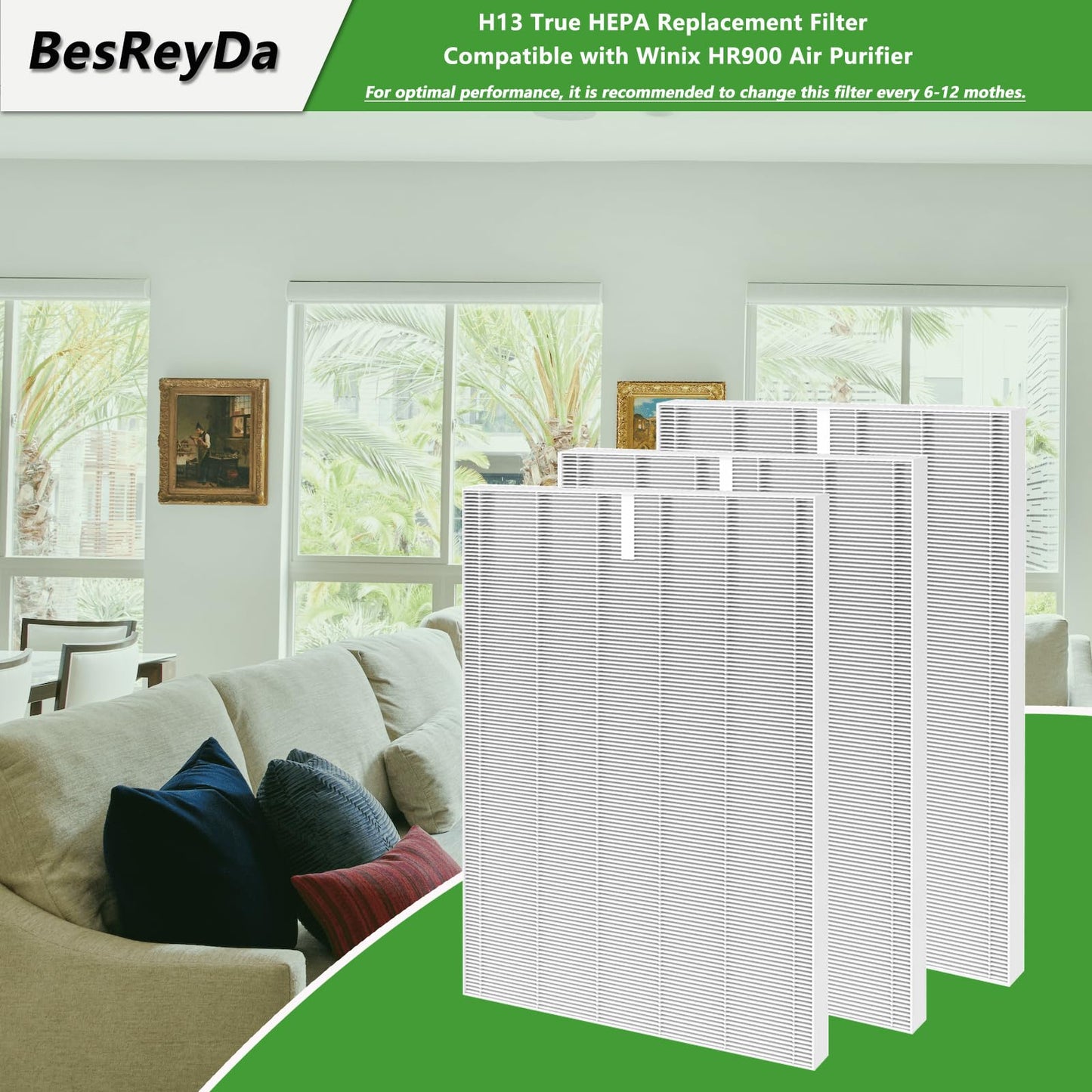 HR900 Replacement Filter 3 Pack Compatible with Winix HR900 Ultimate Pet Air Purifier, H13 True Hepa Fil ter Part Number 1712-0093-00 FilterT (3 Pack HEPA)