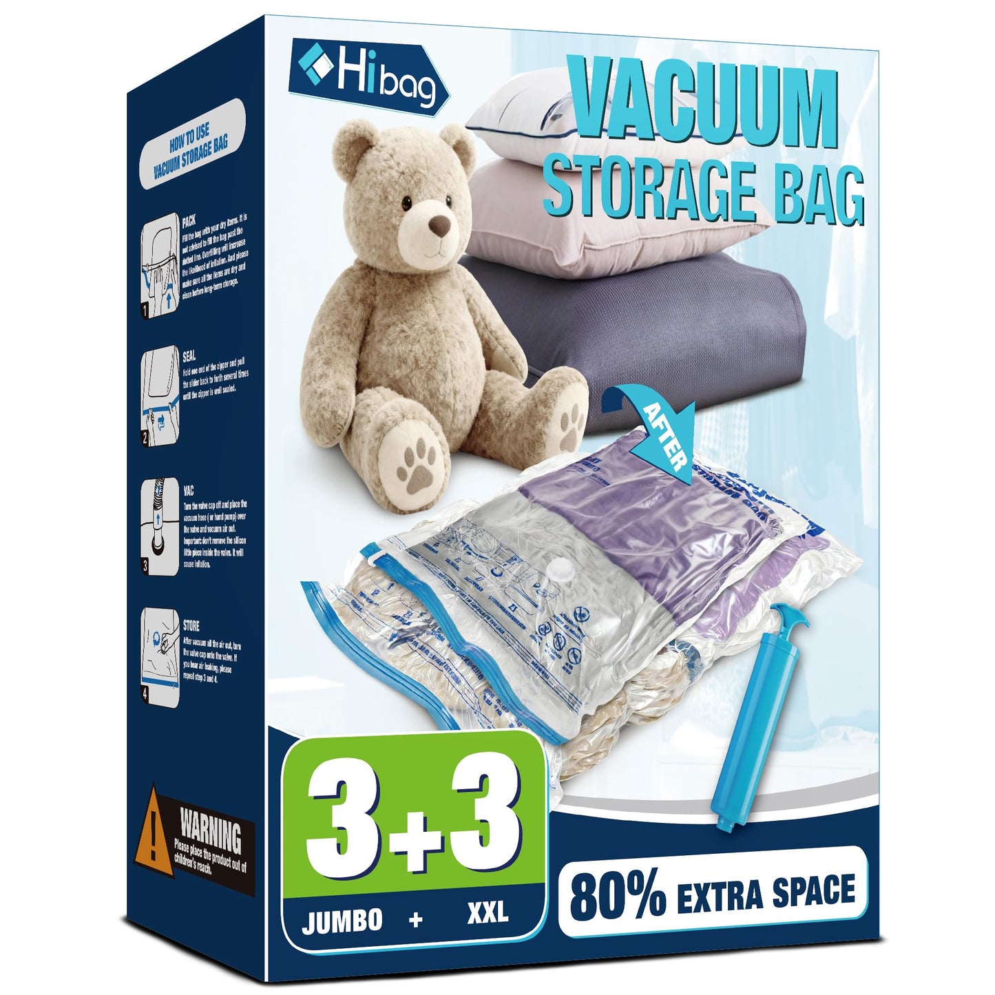 Vacuum Storage Bags Jumbo and XXL, Extra Large Vacuum Seal Bags for Bedding Blankets Comforters Clothing (3J+3XXL)