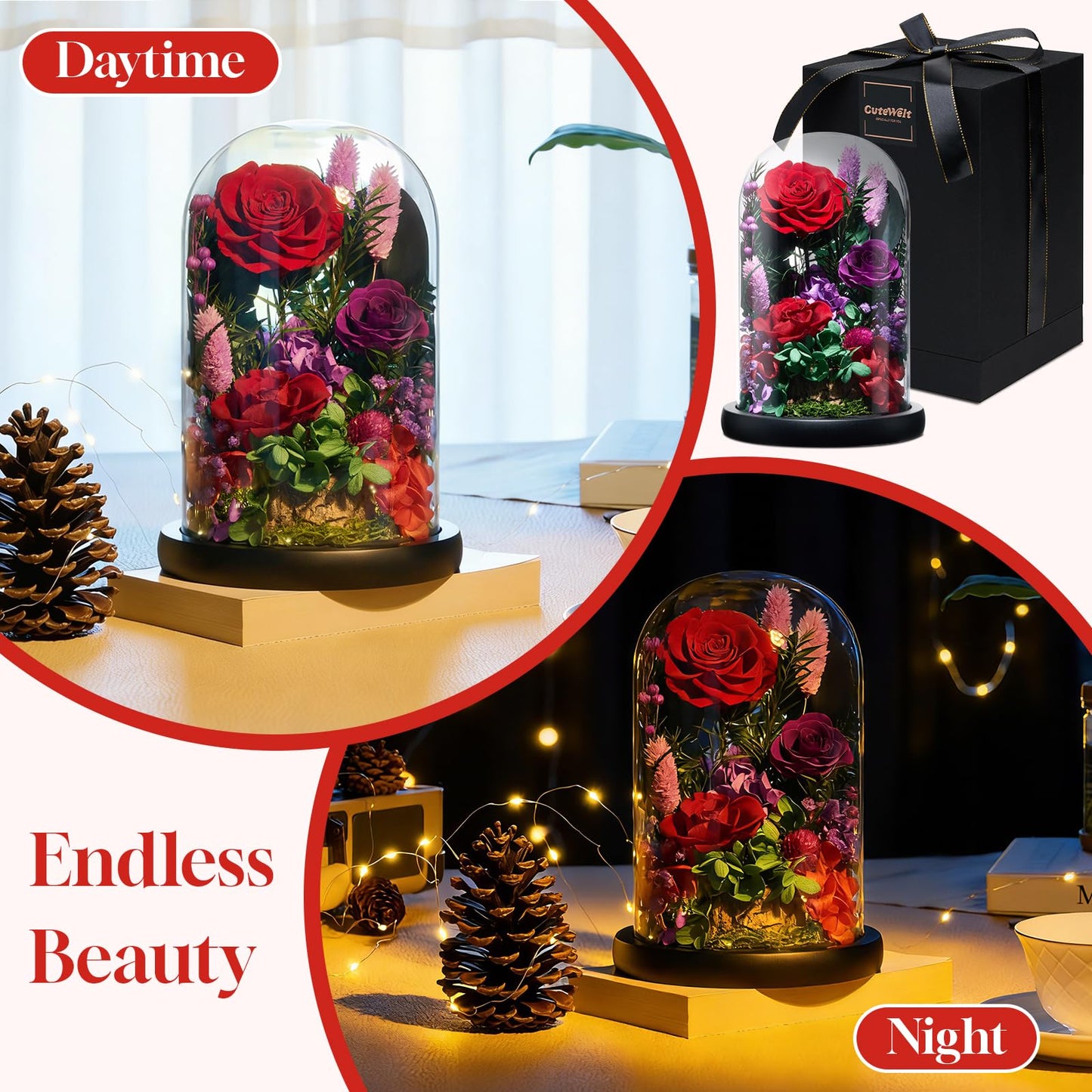 CuteWelt Preserved Roses,Forever Fresh Flowers 7.48in,Gift for Women,Mom,Grandma,Wife,Girlfriend,Sister,and Daughter Perfect for Birthday,Mother’s Day,Valentine’s Day (Mystic Purple2)
