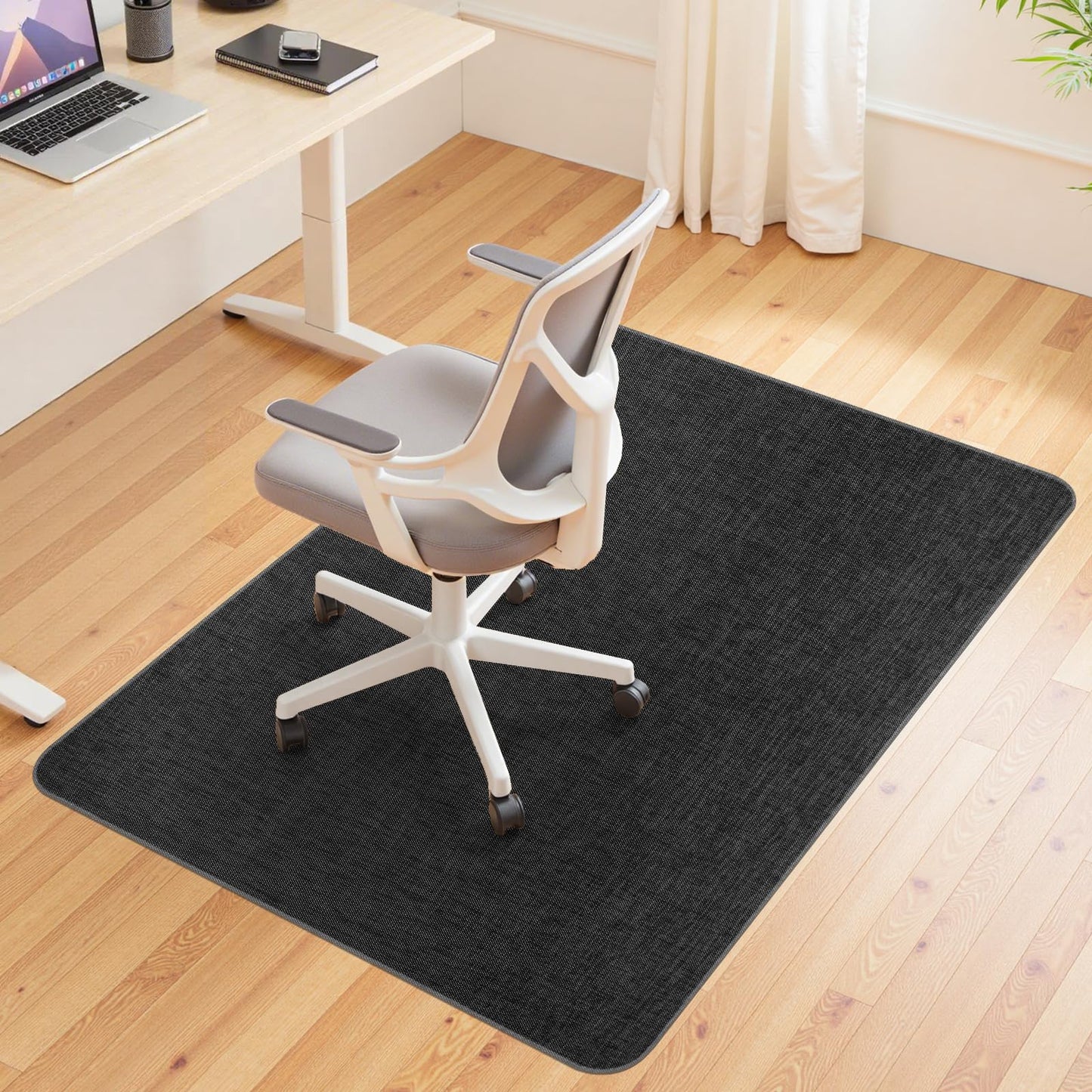 Wansimoo Office Chair Mat for Hardwood and Tile Floor, 40"x55" Floor Mat, Heavy Duty Computer Gaming Chair Mat, Anti-Slip, Non- Curve, Desk Chair Mat,Floor Protector for Home Office(Black)