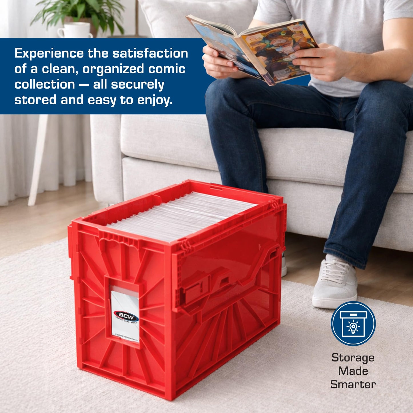 BCW Short Comic Book Bin | Holds 150 Comics | Stackable Plastic Storage | Acid-Free Organizer | Red, Single