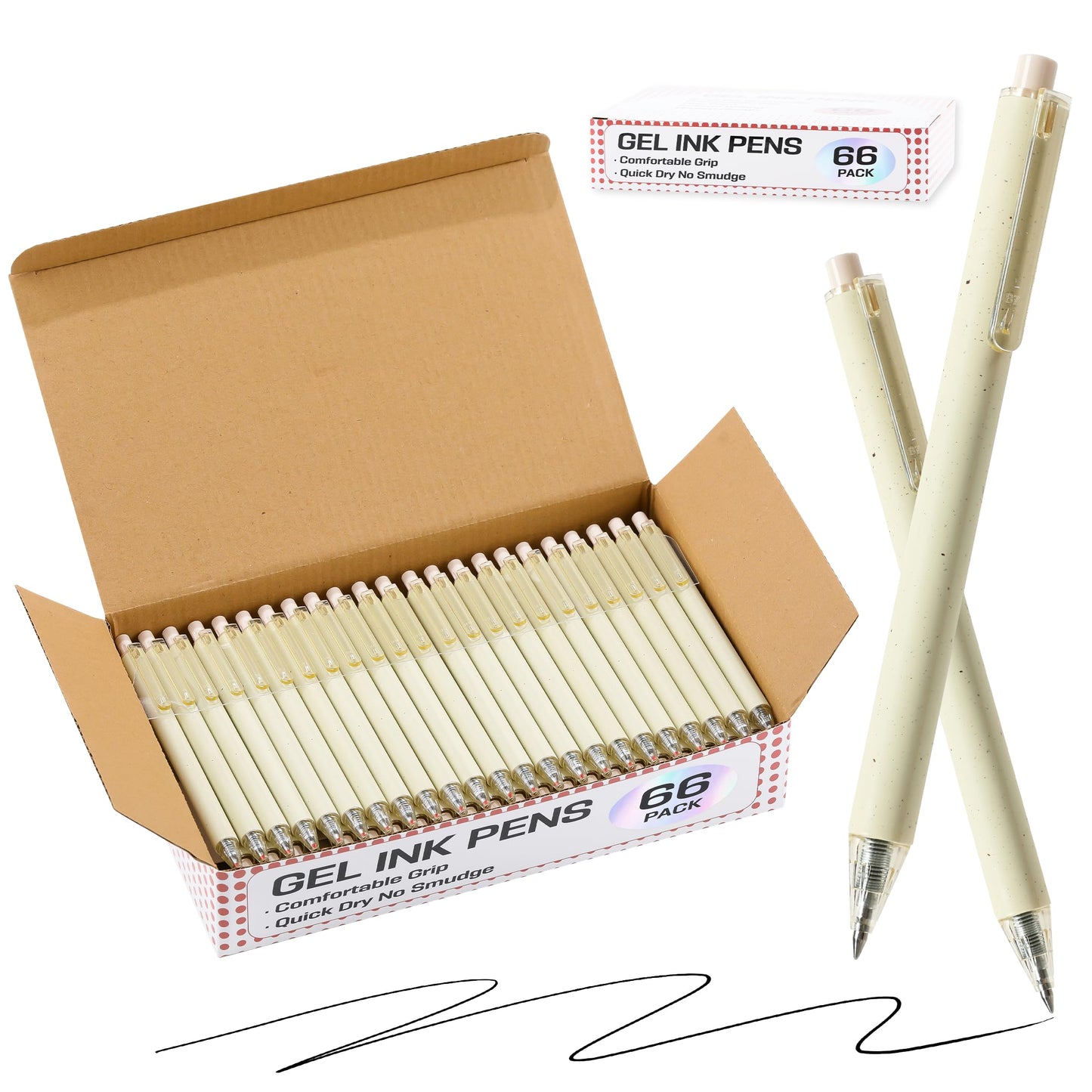 RIANCY 66 Pack Retractable Black Ballpoint Pens Bulk, 0.5mm Fine Point Click Pens, No Bleed No Smear Smooth Writing, Beige Barrel for Teacher Classroom Office School Supplies Wholesale