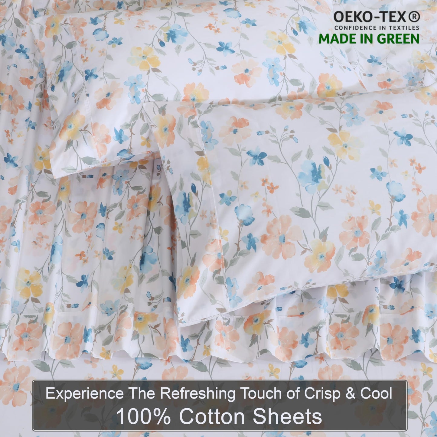 ZOYER 100% Cotton Percale Sheets Queen – Cooling Breathable Bed Sheets for Hot Sleepers, Crisp Hotel Style Bedding, Deep Pocket 16”, Lightweight Soft Durable 4 Pcs Sheet Set, Summer Spring