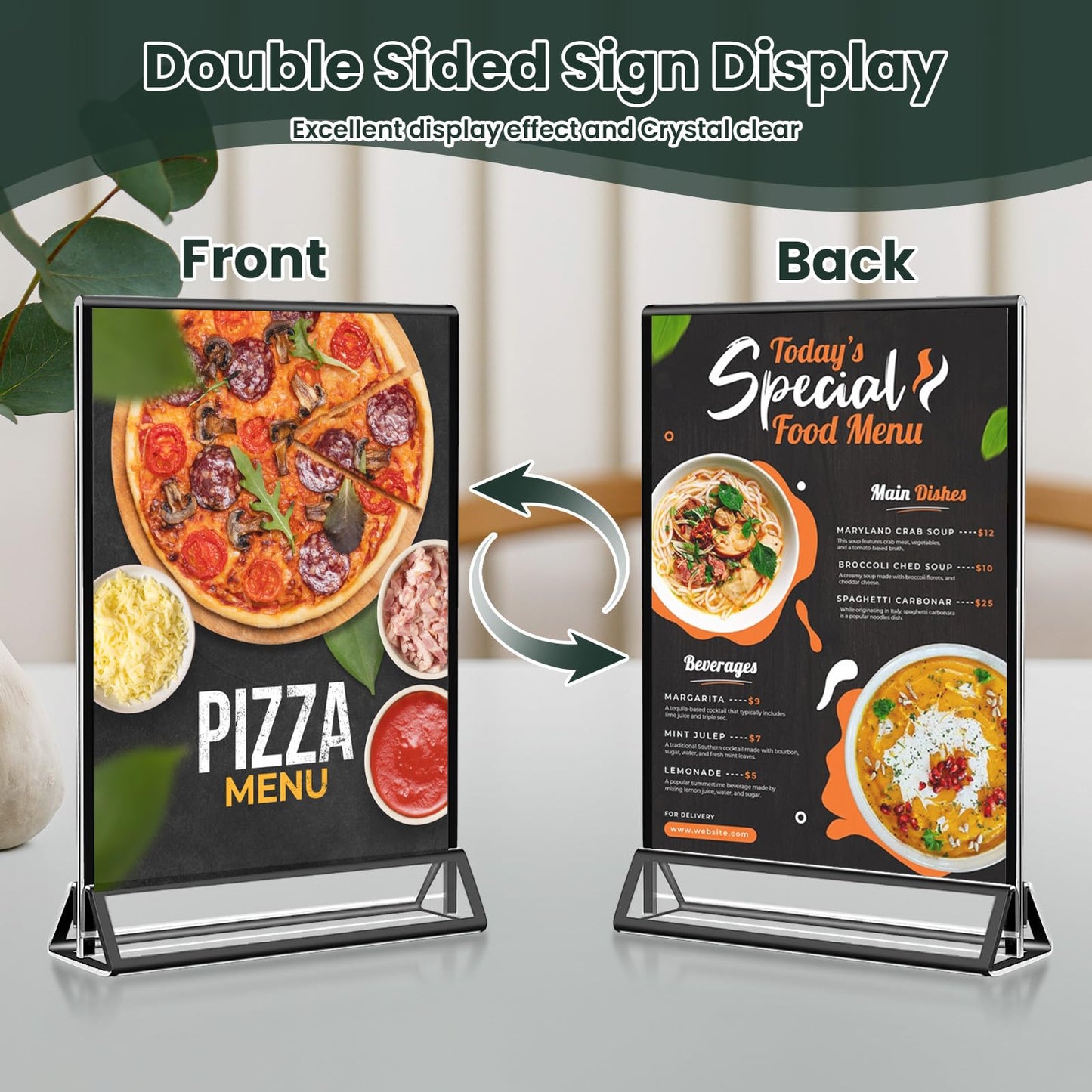 15 Pack Acrylic Sign Holder 4x6, Wedding Black Frame Table Number Holders Vertical, Clear Picture Frames Flyer Stands Tables Menu Holder, Double Photo Paper Display Holder for Party, Home, Office