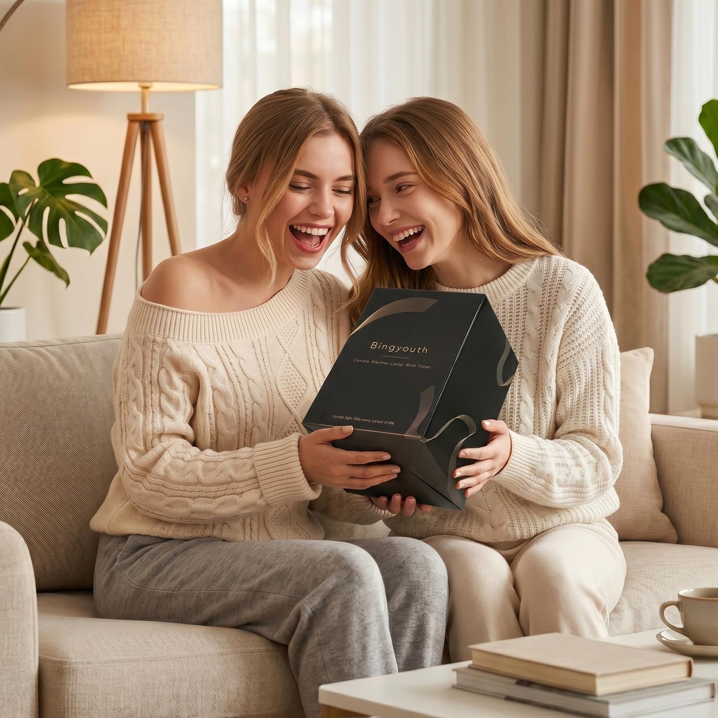 Bingyouth Candle Warmer Lamp with Timer, Modern Farmhouse Candle Warmer, Height Adjustable & Dimmable Electric Candle Warmer Lamp, Includes 2 Bulbs, Birthday Gift for Women, Mom, Housewarming - Flaxen