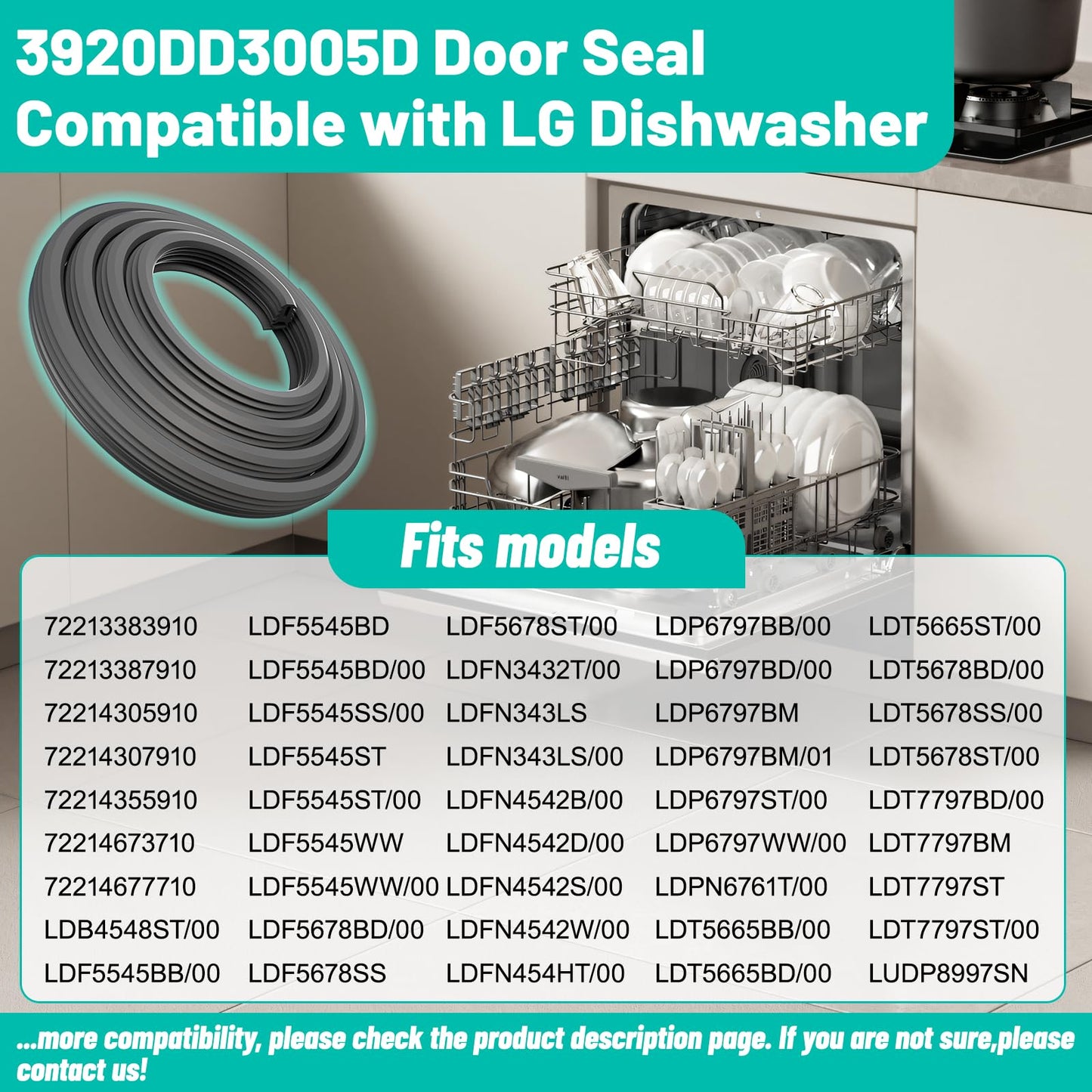 Upgraded 3920DD3005D Dishwasher Door Gasket Seal Replacement Compatible with LG Dishwasher Gasket Part Replaces 3920DD3005H, 4502909, AP6981193,for models LDF5545BD, LDP6797BD, LDT5678SS-Black