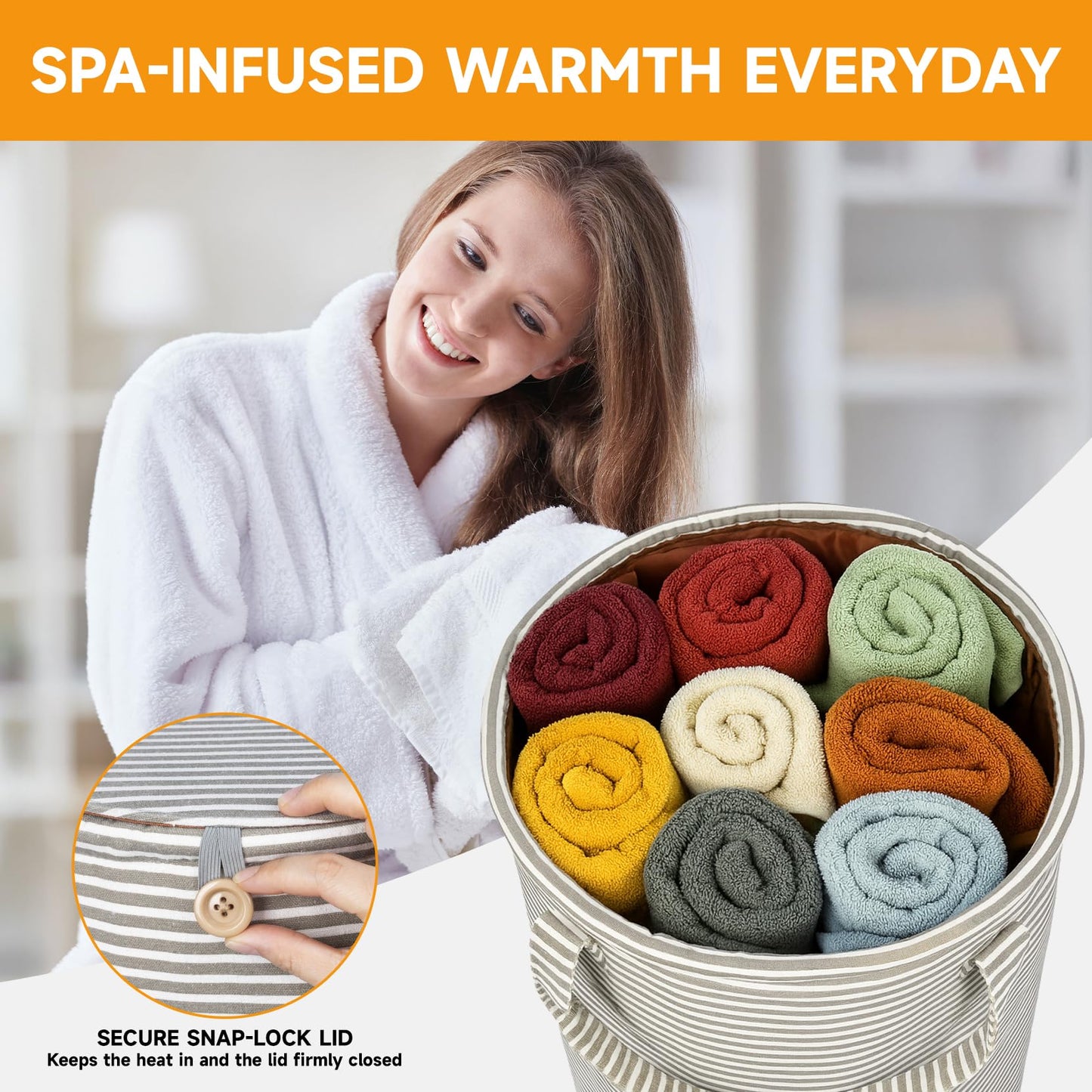 38L Foldable Towel Warmer Bucket,Heated Towel Warmers for Bathroom,Travel & Outdoors, 4 Heat Settings, Auto Shut Off,360° Ring Heating,Waterproof Fabric,Fits Oversized Towels, Robes, Blankets