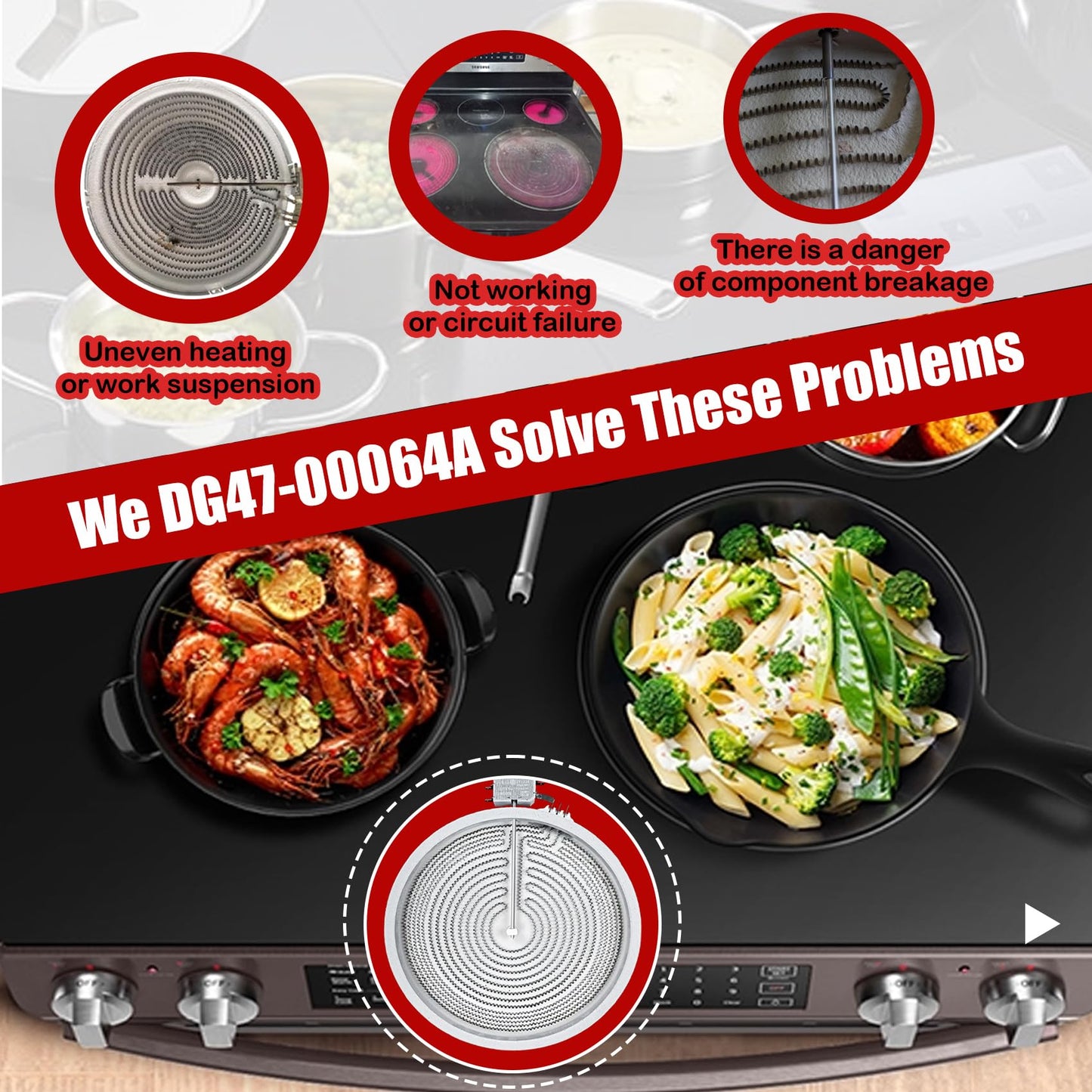 OEM home UPGRADE DG47-00064A DG47-00056A Compatible With Samsung Stove Range Electric Range 9/12 Inch Dual Radiant Heater Element Replacement EAP11729066 AP5986691 PS11729066 Surface Element
