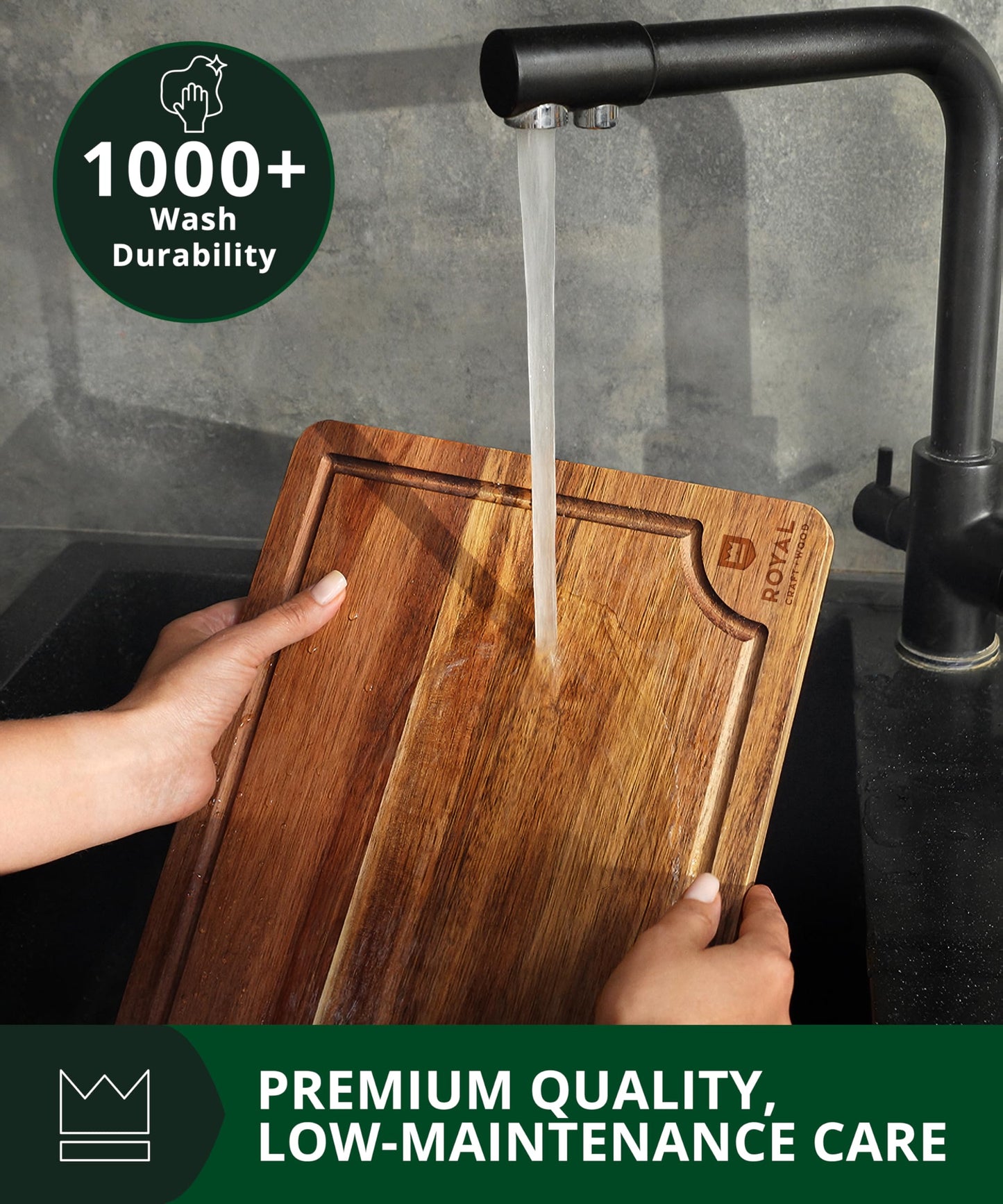 ROYAL CRAFT WOOD Wooden Cutting Boards for Kitchen Meal Prep & Serving - Bamboo Wood Serving Board Set with Deep Juice Groove Side Handles - Charcuterie & Chopping Butcher Block for Meat