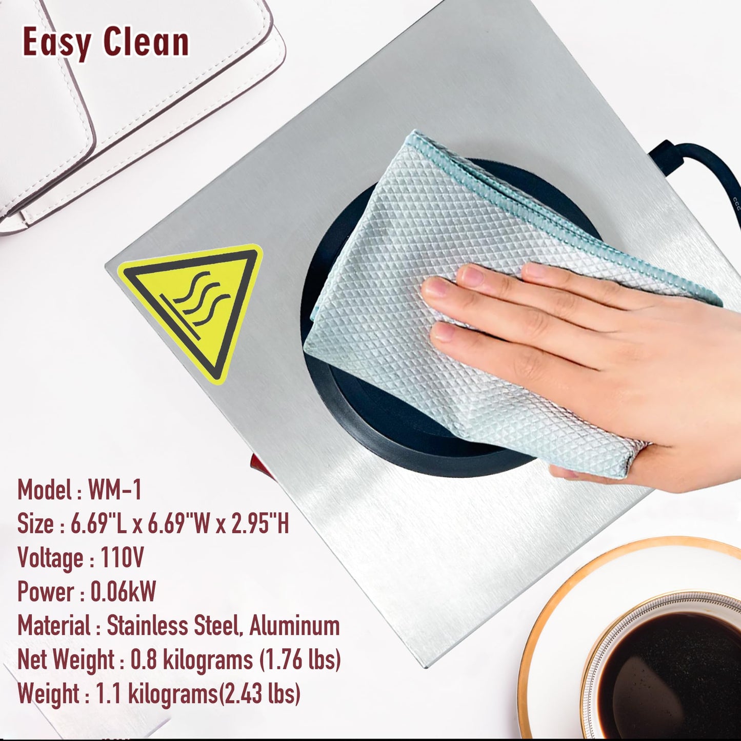 Commercial Coffee Warmer, 60W 176℉ Single Burner Decanter Warmer Plate, Stainless Steel, for Cafe, Break Room, Buffet, for Melting Beeswax, Softening Shea butte, Beverages, Milk & Tea, Ideal Gifts