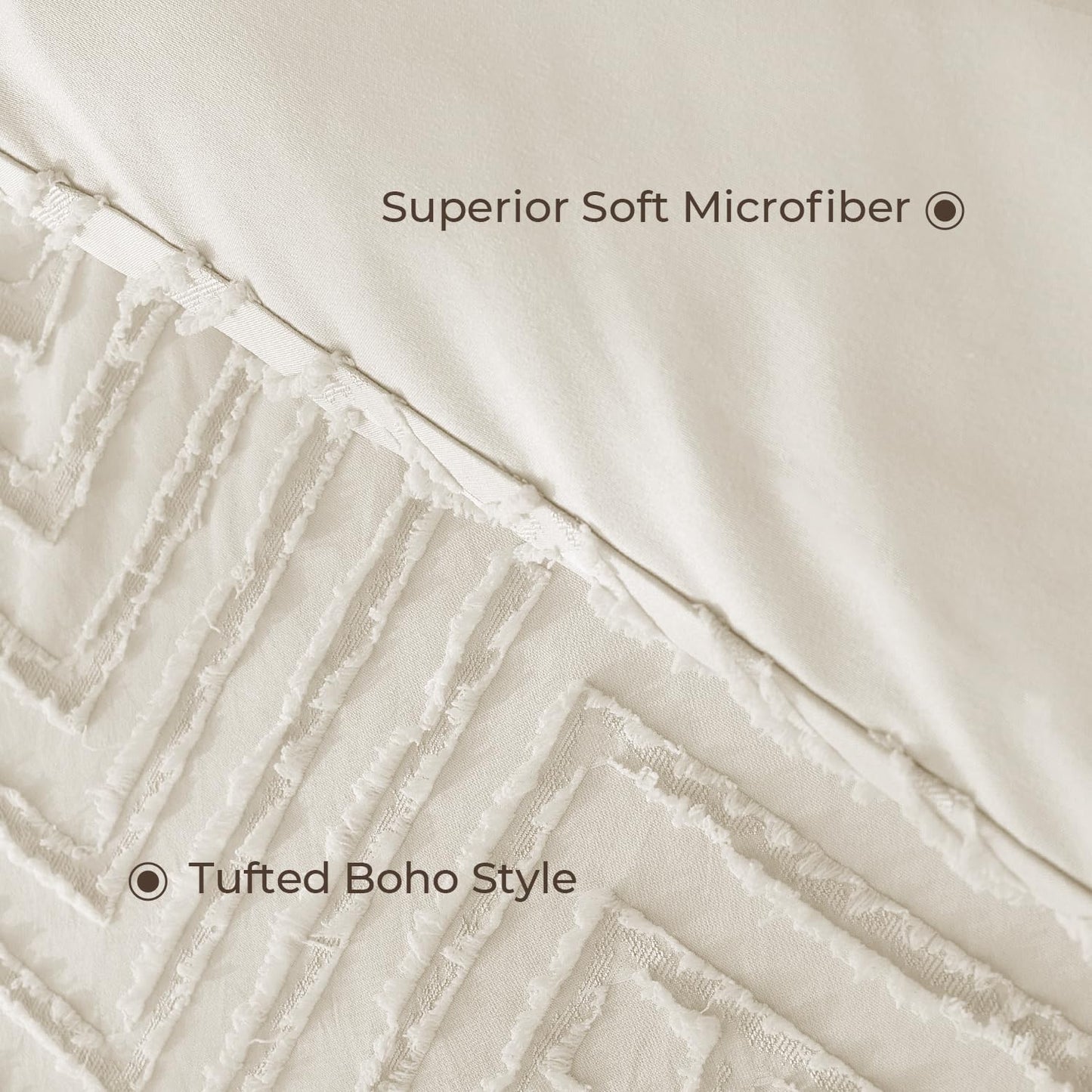 Litanika King Size Comforter Set Beige, 3 Pieces Cream Tufted Boho Farmhouse Bedding Comforter Sets, Lightweight Fluffy Comforter Bed Set for All Season (104x90In Comforter and 2 Pillowcases)