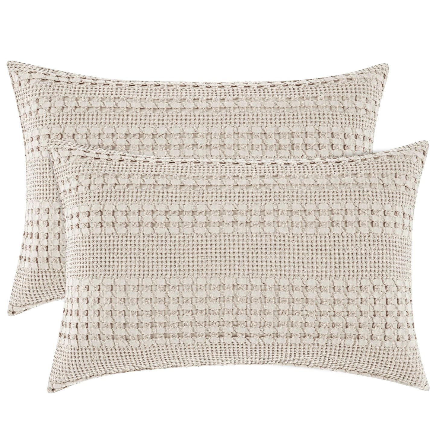 PHF 100% Cotton Waffle Pillow Shams King Size, 2 Pack 20" x 36" Soft Skin-Friendly Pillowcases, No Filling, Aesthetic Woven and Breathable Waffle Weave Pillow Case Covers for Bed, Oatmeal