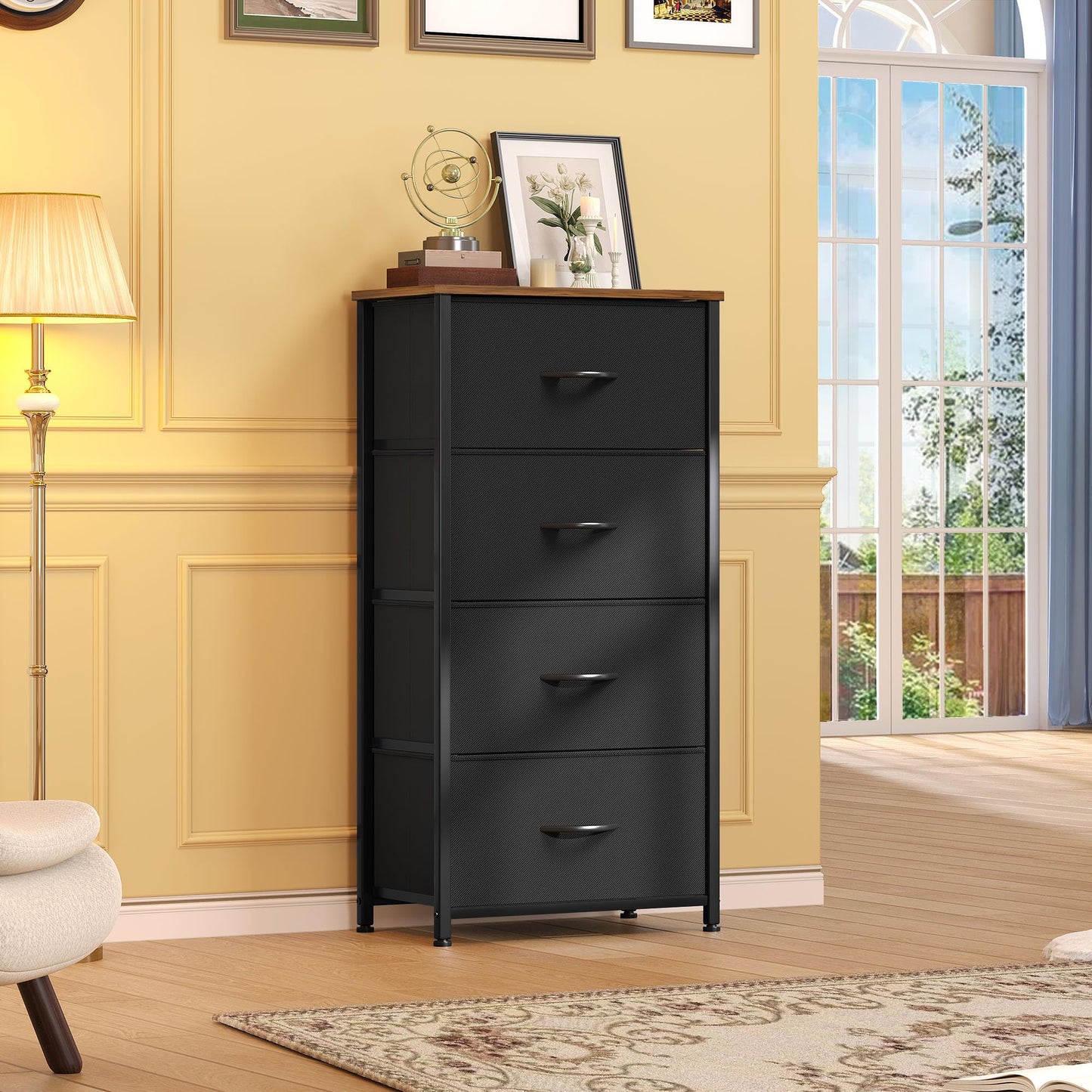 DWVO Dresser with 4 Drawers - Fabric Storage Tower, Organizer Unit for Room, Living Room, Hallway, Closets
