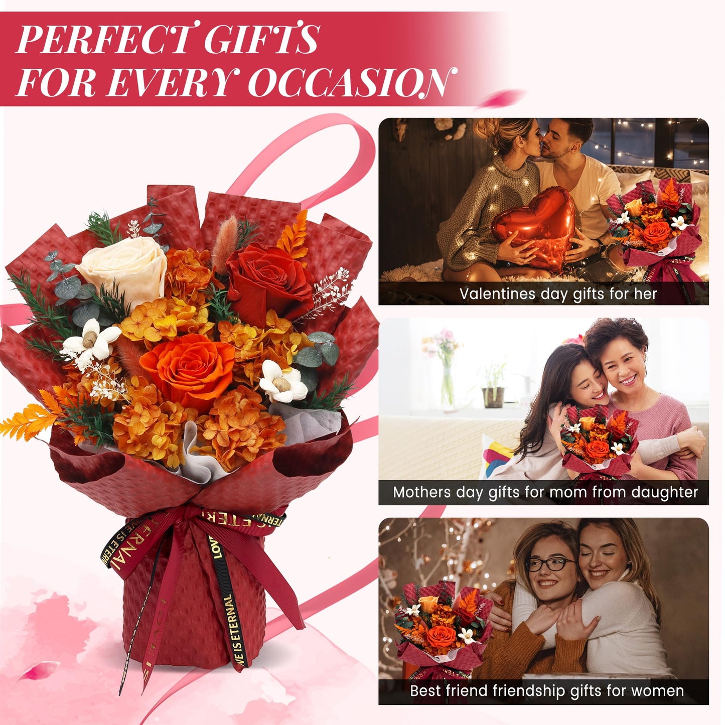 VTJMB Flowers for Delivery Prime, Preserved Flower Bouquet with Box, Birthday Dried Flowers Gift for Women, Mothers Day Gifts for Mom, Wife, Grandma, Friends