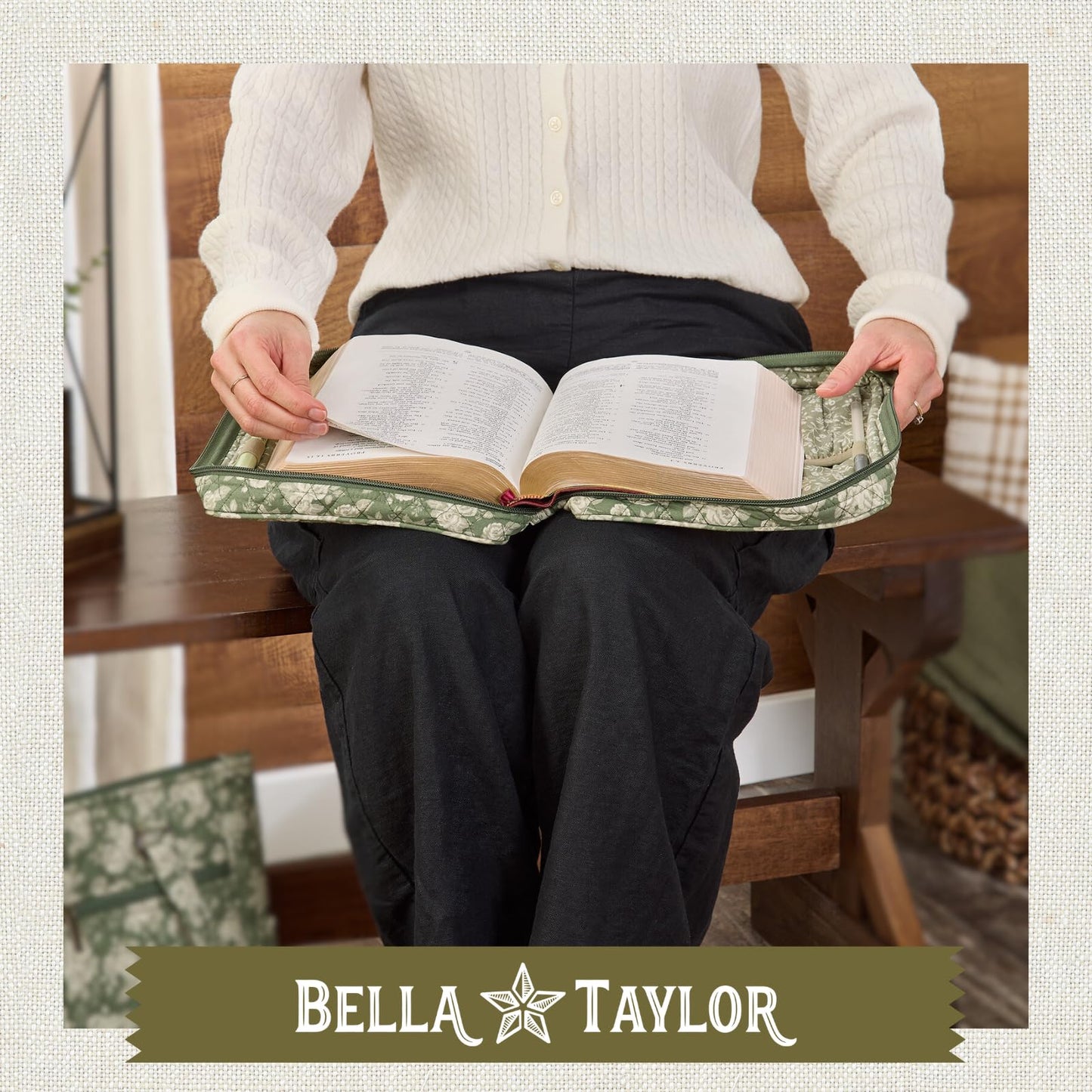 Bella Taylor Quilted Bible Cover for Women - Large Study Bible Case - Heirloom Rose