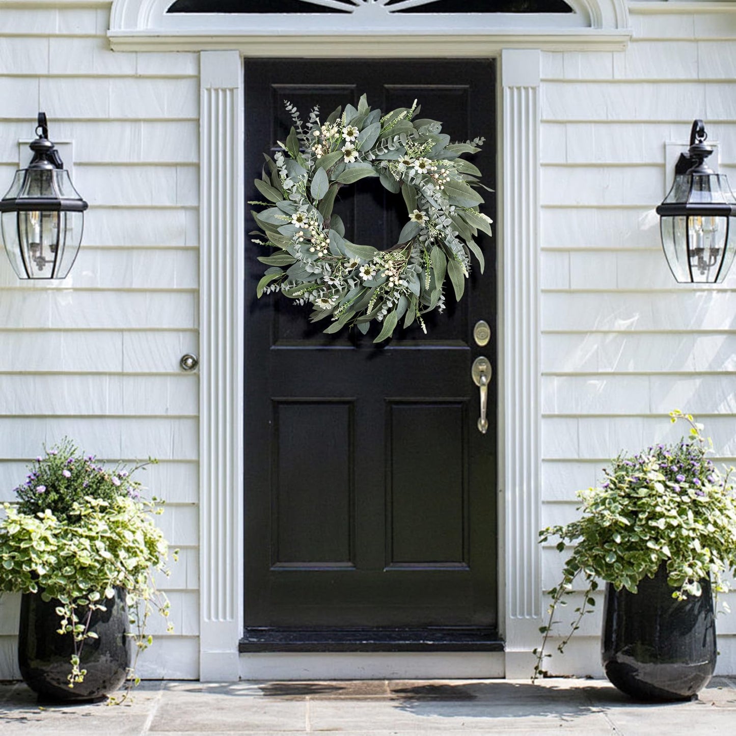26 Inches Large Eucalyptus Spring Wreaths for Front Door,Artificial Greenery Summer Wreath with Berries White Flower Daisy,Easter Valentines Farmhouse Porch Wall Home Indoor Outdoor Décor