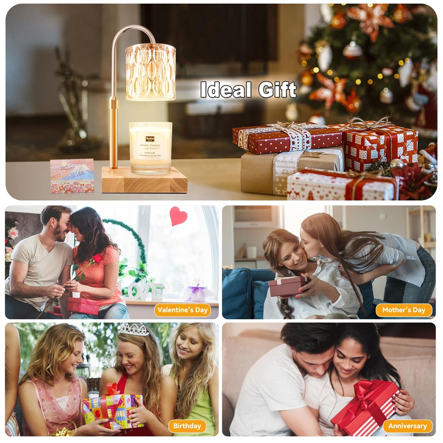 TOACSUCP Candle Warmer Lamp with 3 Bulbs, Adjustable Height Dimmable Candle Warmer with Timer, Compatible with Large Jar Candles, Candle Lamp with Charming Gift Box Ribbon for Her/Him(2 Pack)