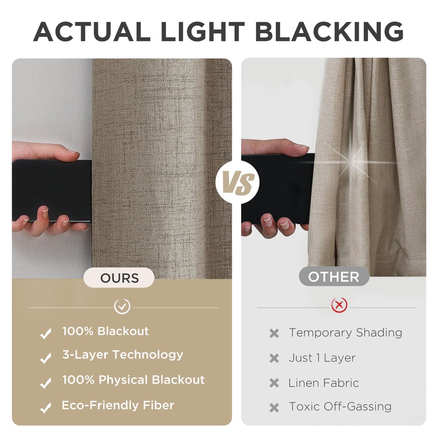 Joydeco Blackout Curtains 96 Inches Long 2 Panels Burg, Room Darkening Curtains for Bedroom, 100% Black Out Textured Thermal Drapes Privacy Protection 2 Panels Set(W52 x L96 Inch, Linen)