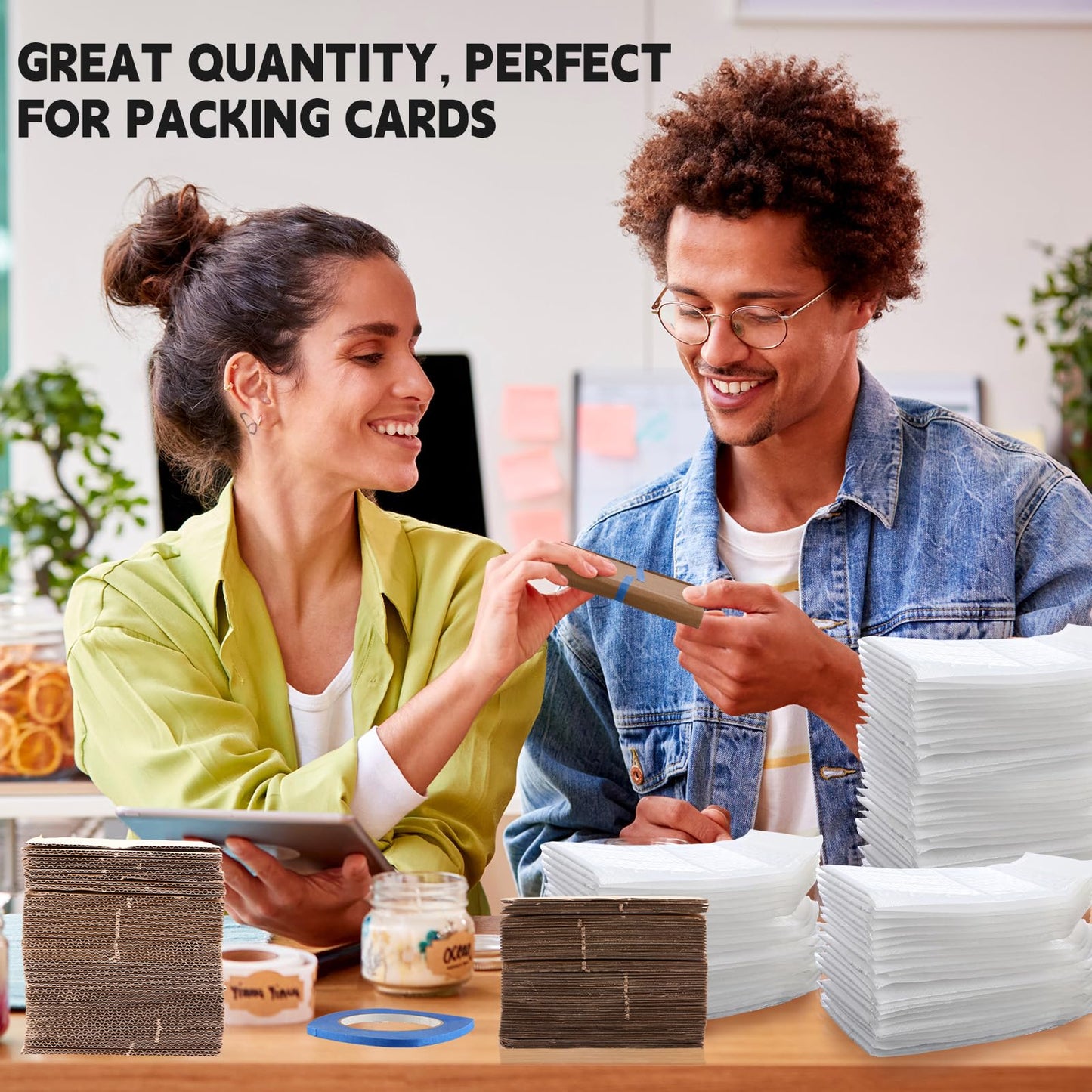 Tatuo 301 Pcs Trading Card Shipping Protector Set Include 200 Corrugated Cardboard Sheets Inserts 100 Poly Bubble Mailers Padded Envelopes and Masking Tape(White)