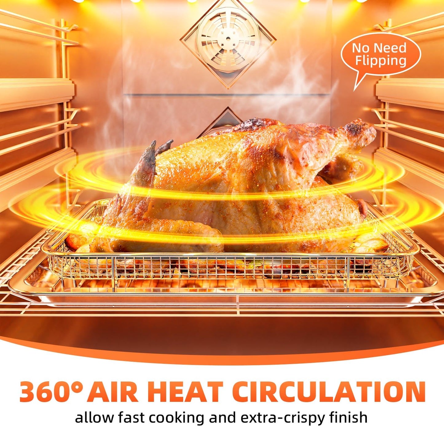 Air Fryer Basket for Oven, 2 Set Oven Air Fryer Basket and Tray with Cooking Guide&60 PCS Parchment Papers,DEGOVIN Crisper Tray Non-stick Stainless Steel Air Fry Pans for Convection Oven(Large+Medium)