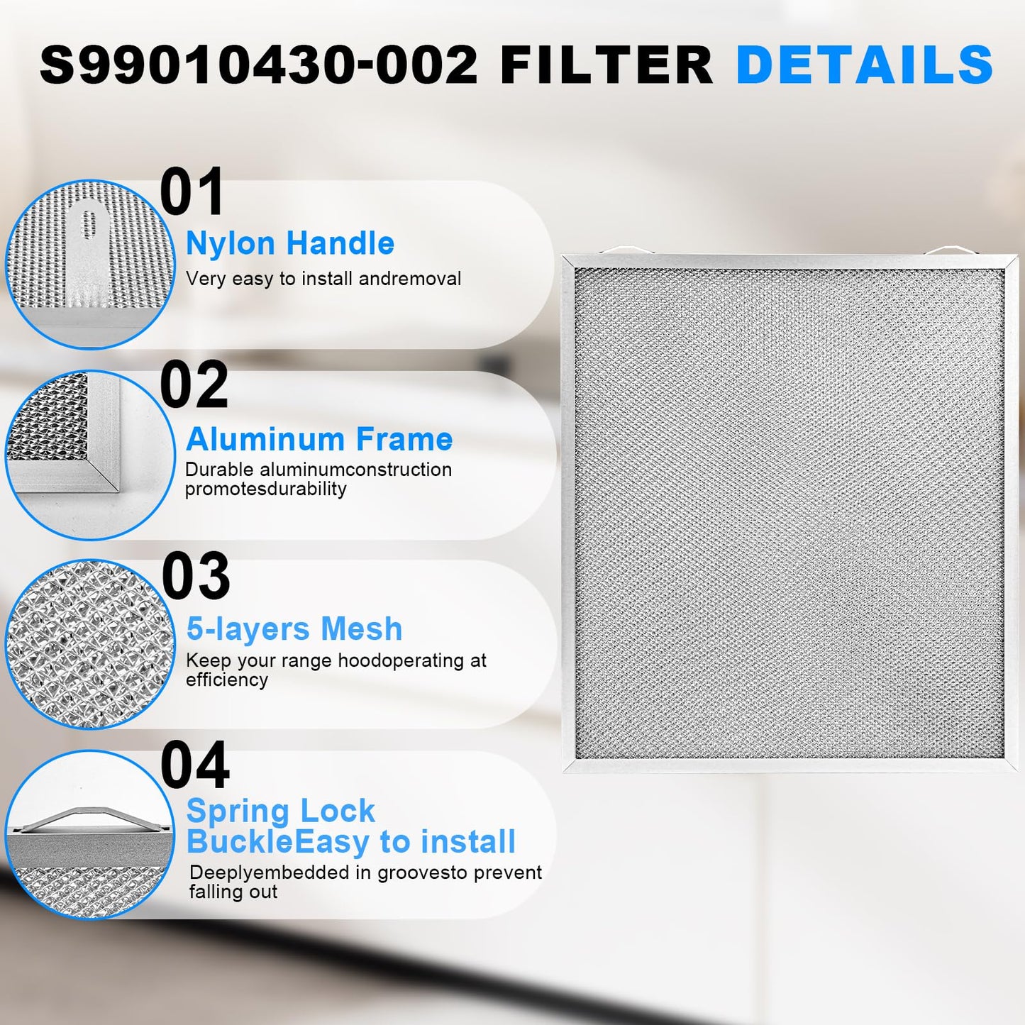 YUEERIO S99010430-002 Range Hood Filter Replacement – 13-7/8'' x 15-3/4" 4512880 Compatible with B.roan N.utone HPF30 Range Hood Filters Pack 2