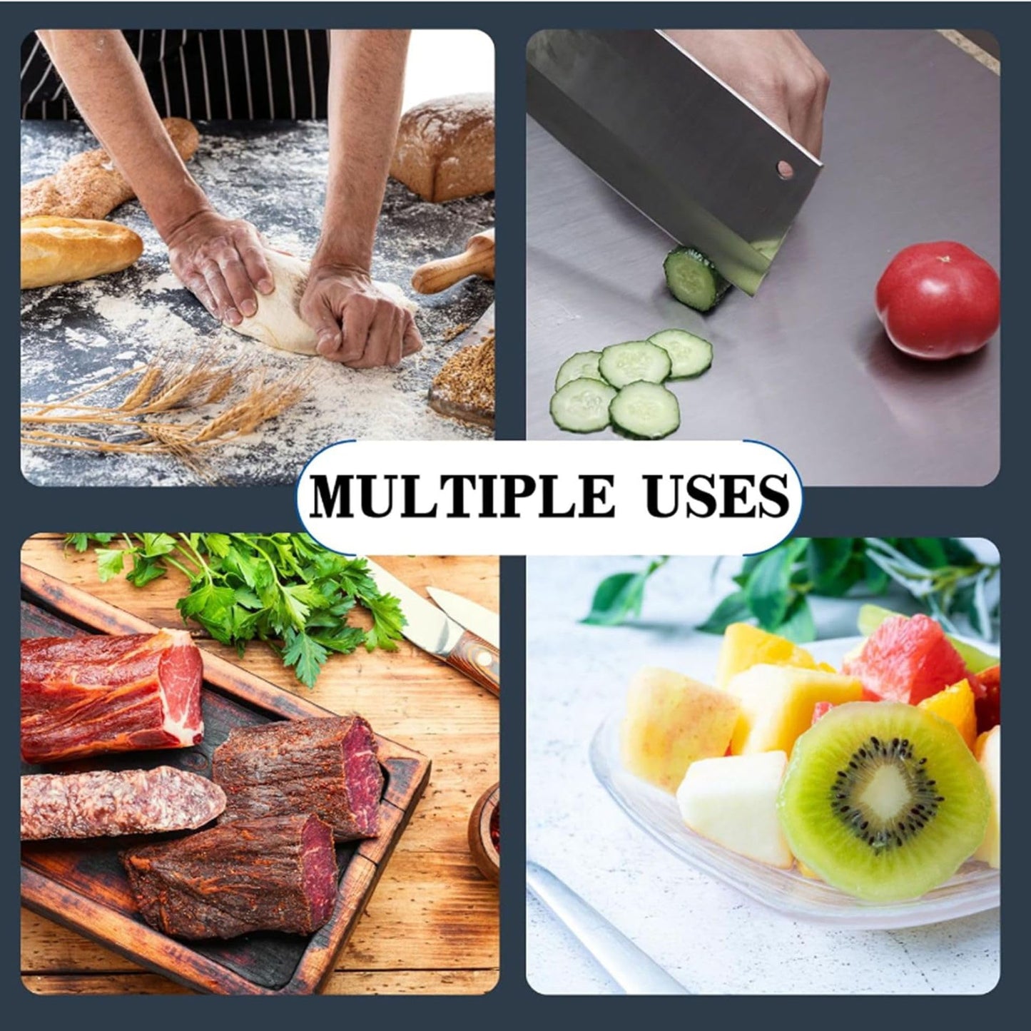 Stainless Steel Cutting Boards for Kitchen, Lipped stainless steel cutting board. Large cutting board suitable for meat, fruits, vegetables, bread, and baking (40 x 30cm / 15.7"L x 11.8"W)