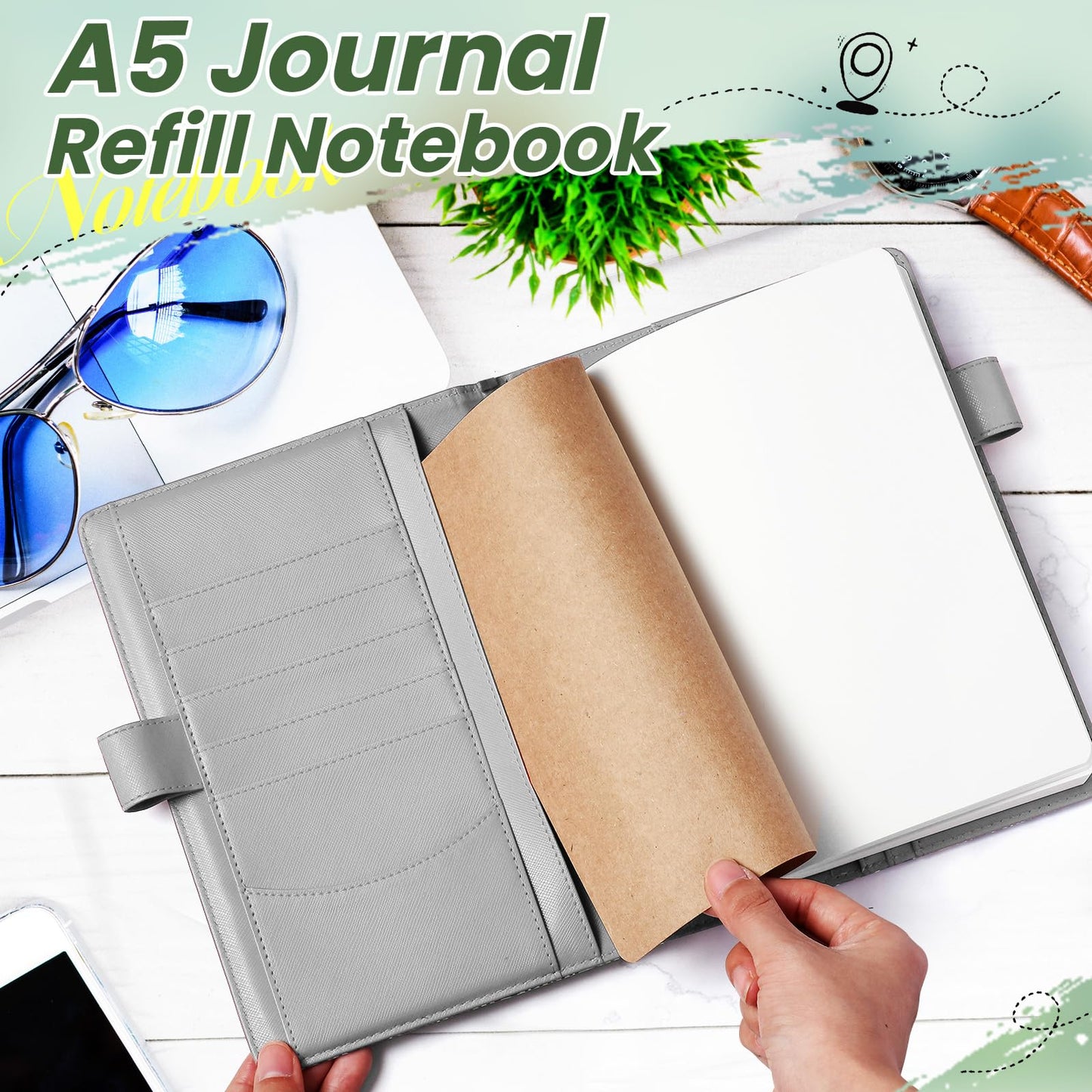 Zhanmai 10 Pack A5 Journal Refill 5.5 x 8.2'' Refillable Notebook Inserts A5 Paper Refill Kraft Travelers Journal Notebooks for Office School Writing Supplies, 100 Sheets/200 Pages(Unruled)