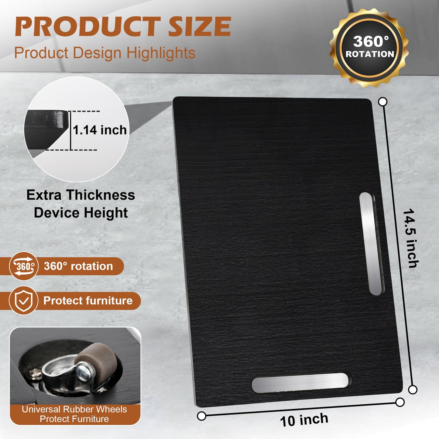 Joy&Grace Appliance Slider for Kitchen Appliances 360° Rolling Sliding Tray for Coffee Maker Countertop, Bamboo Coffee Pot Slider Rolling Tray with Universal Rollers (Black, Medium 14.5" x 10")