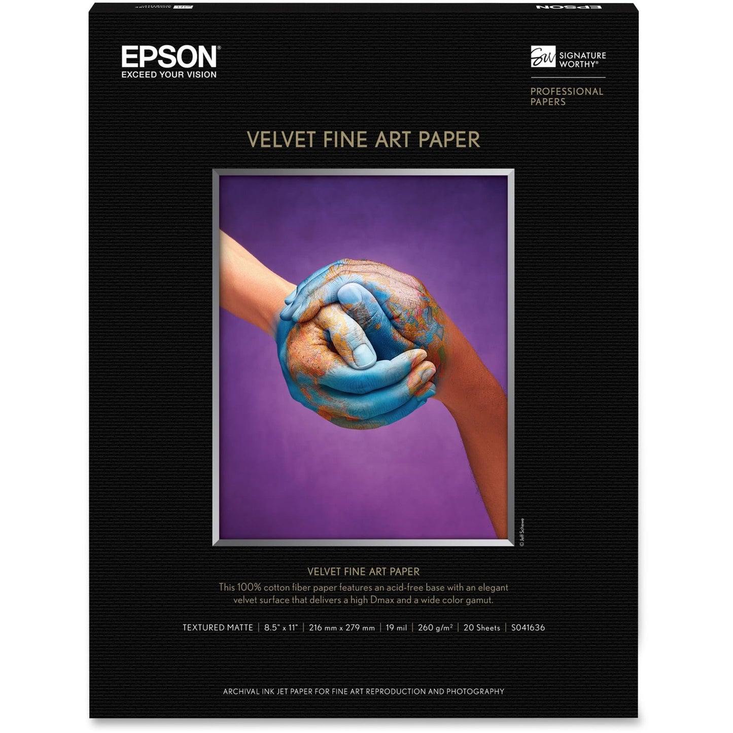 Epson Velvet Fine Art Paper (8.5x11 Inches, 20 Sheets) (S041636), White