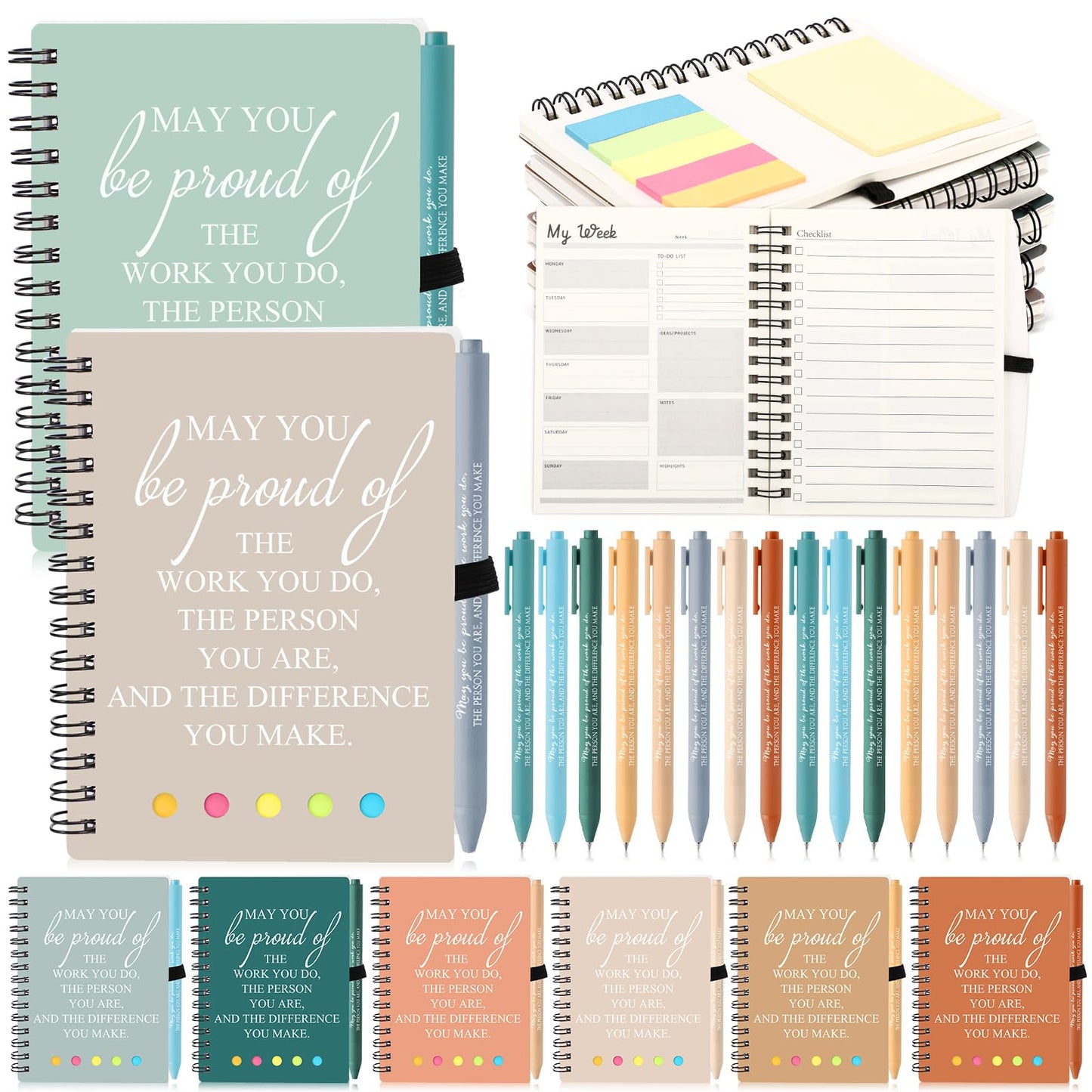 Resurhang 48 Pcs/24 Set End of The Year Teacher Appreciation Gifts Graduation Gift A6 Spiral Notebook with Ballpoint Pen Inspirational Journal for Staff Cna Week Gift(Light Color,May You)