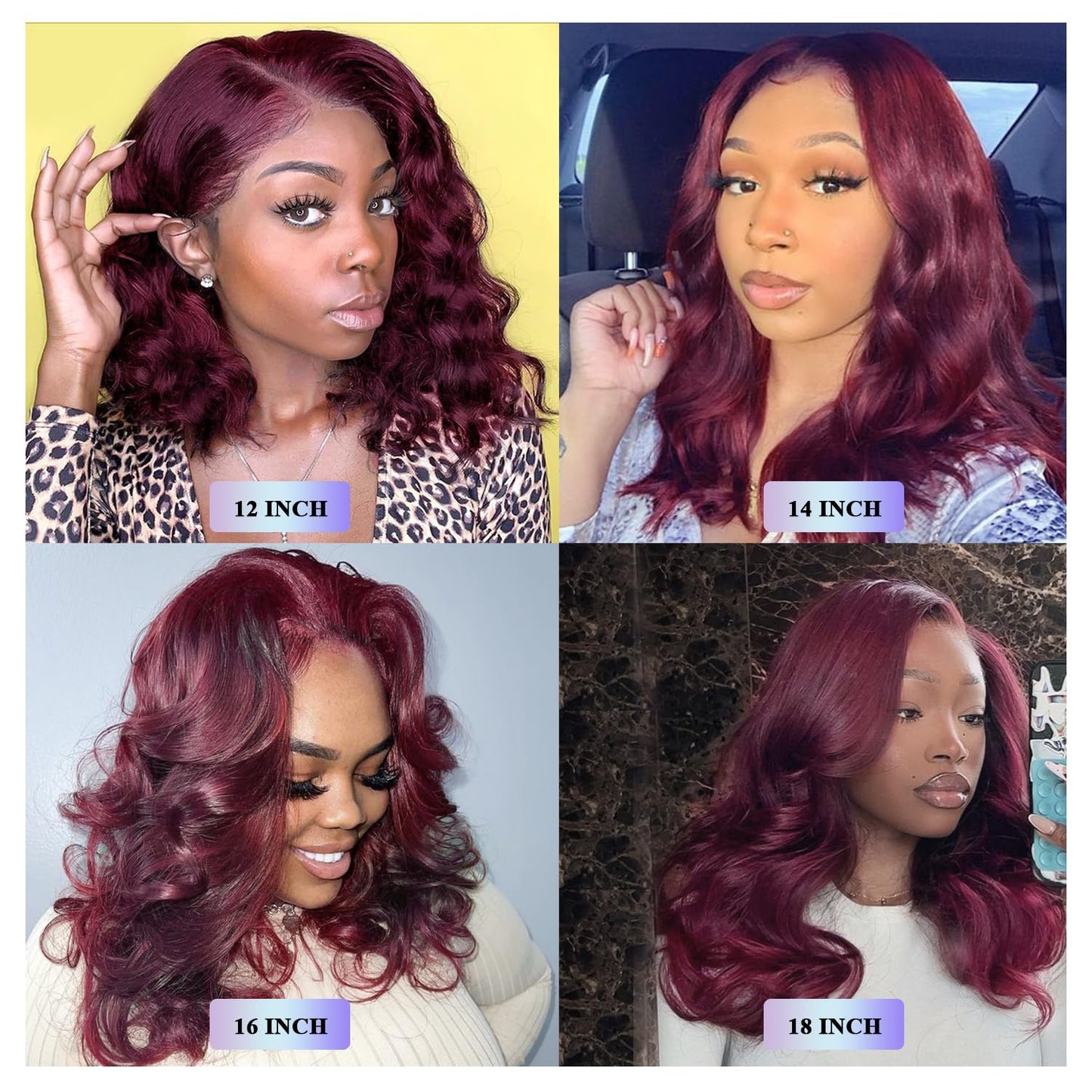 13X6 14inch 99J 230%Density Bob Body Wave Burgundy Wig Human Hair Red Bob Wig Human Hair Dark Burgundy Body Wave Bob Lace Front Wigs Pre Plucked With Baby Hair HD Transparent Lace Frontal Wig