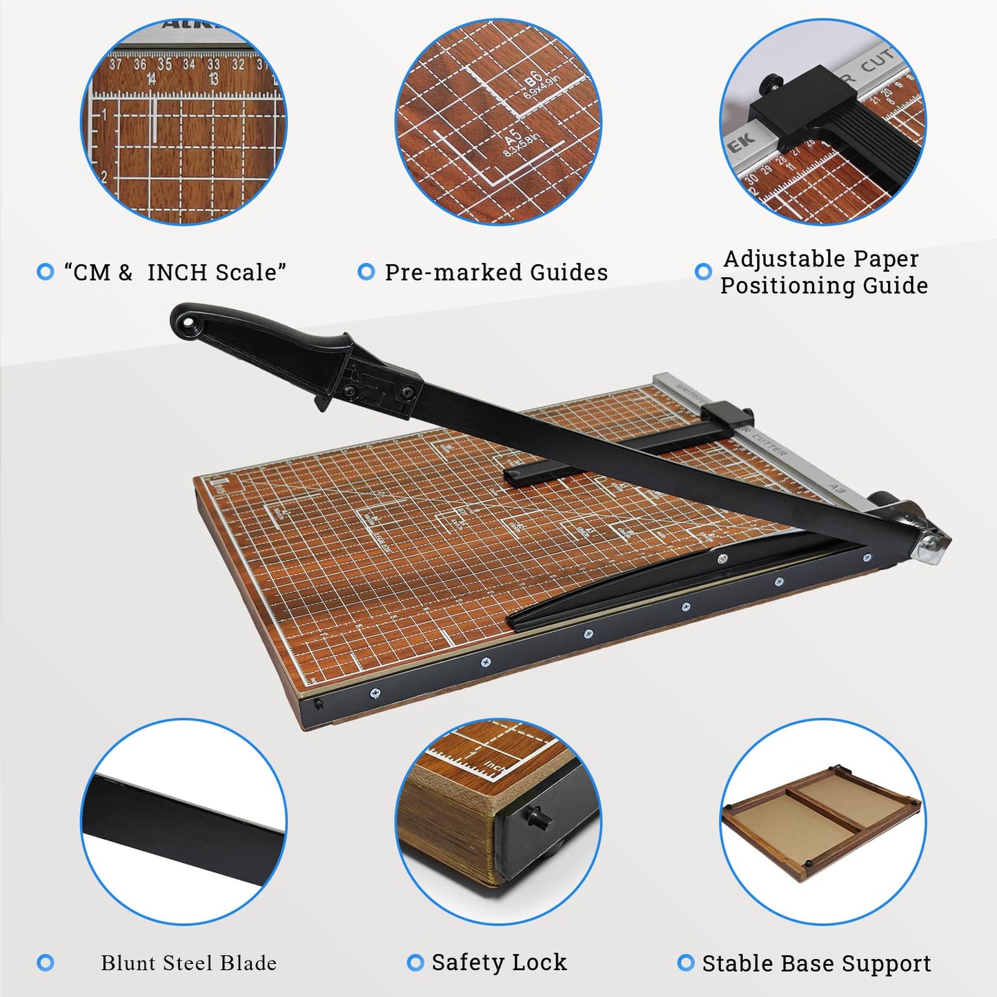 ALRITOTEK A3 Guillotine Paper Cutter Trimmer, 18" Wood Paper Trimmer for Office and Crafts, 10-12 Sheets Capacity (Wooden)