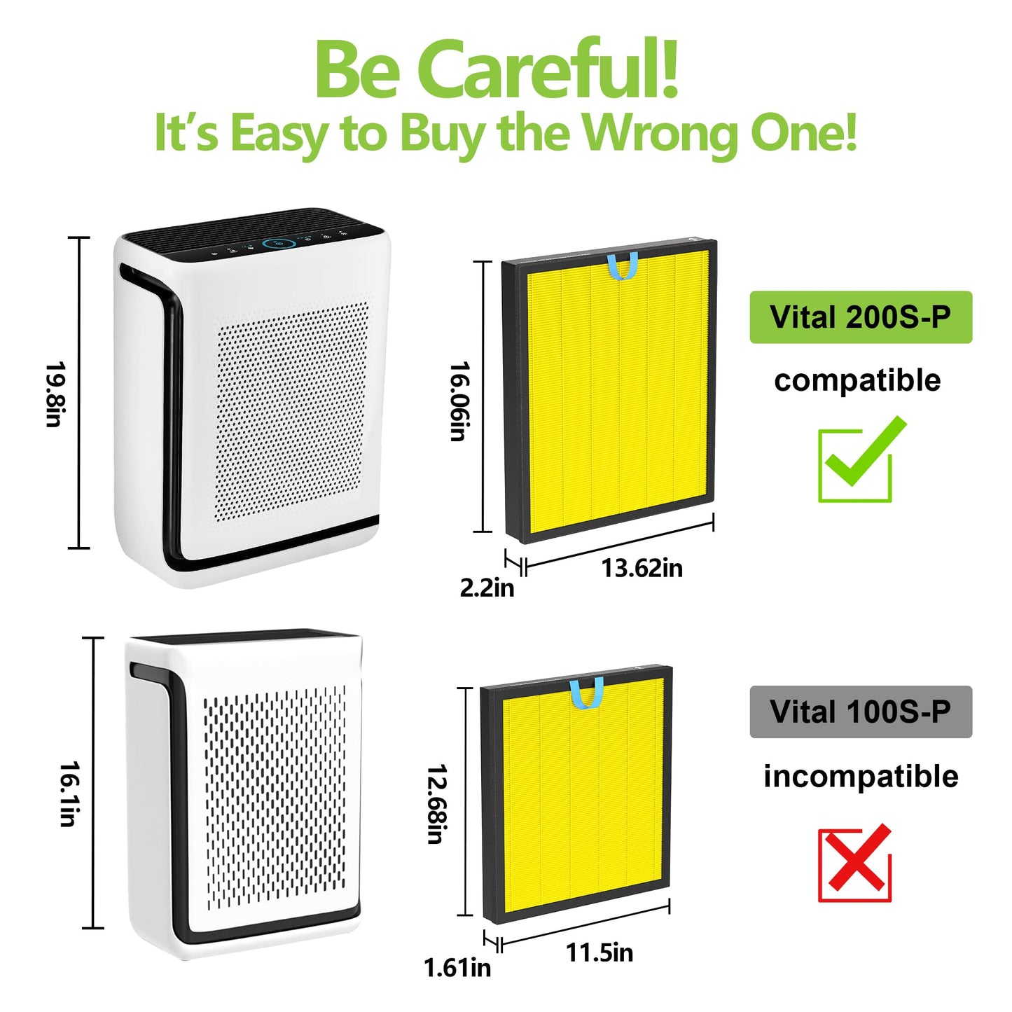 2 Pack Vital 200S Pet Replacement Filter Compatible with LEVOIT Vital 200S Air Purifier, HEPA and Activated Carbon Filter, Vital 200S-RF-PA（LRF-V201-YUS)