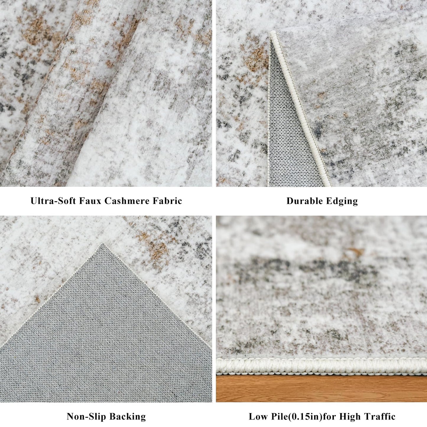 4x8 Washable Area Rug – Non-Slip Rubber Backed Indoor Rug for Entryway, Kitchen, Hallway | Modern Abstract Neutral Low Pile Thin Floor Mat for Bedroom, Living Room, Office (Beige/Grey)