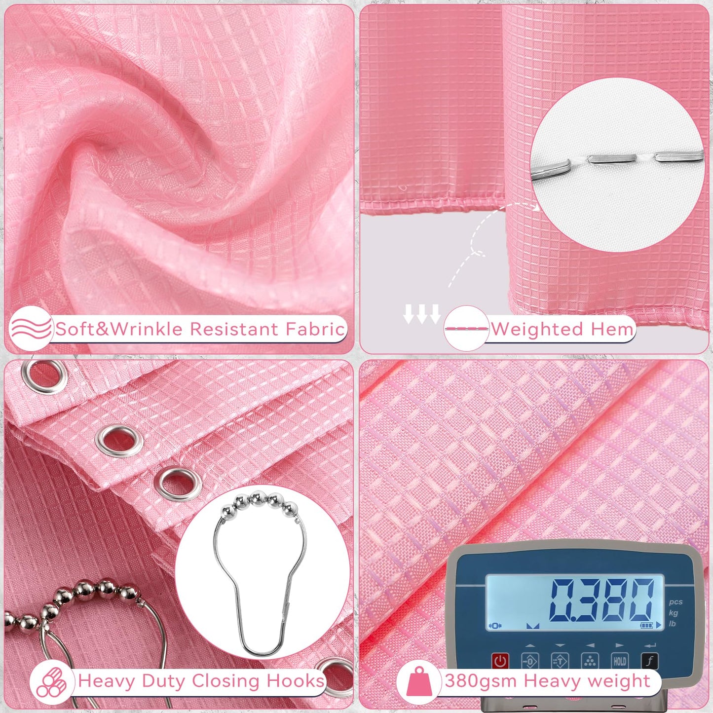 XLHOMO Bathroom Sets with Shower Curtain and Rugs, 27PCS Pink Bathroom Accessories Set with Trash Can, Pink Shower Curtain Set, No Slip Super Absorbent Bathroom Rugs