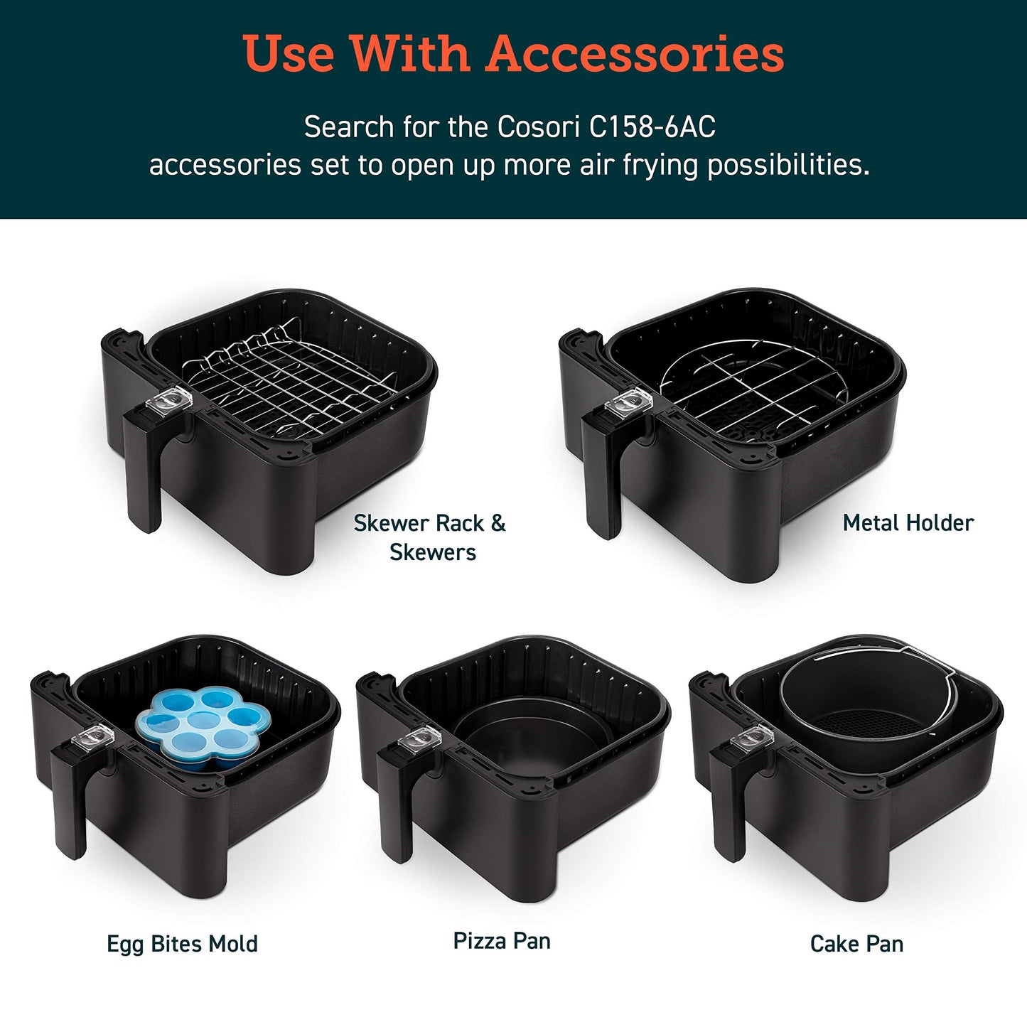 Cosori Air Fryer Accessories, Replacement 5.8QT Original Basket For Cosori CP358-AF, CS358-AF Air Fryers, Non-Stick, Dishwasher-Safe, CAF-P582B
