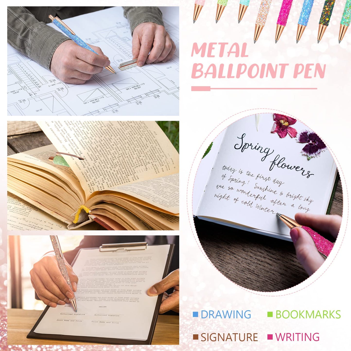 CHENGU 30 Pack Sparkly Fancy Ballpoint Pens Set Glitter Metal Sequins Pens for Women Supplies Black Ink Medium Point 1.0 mm for Birthday Wedding Office School Home Multicolor