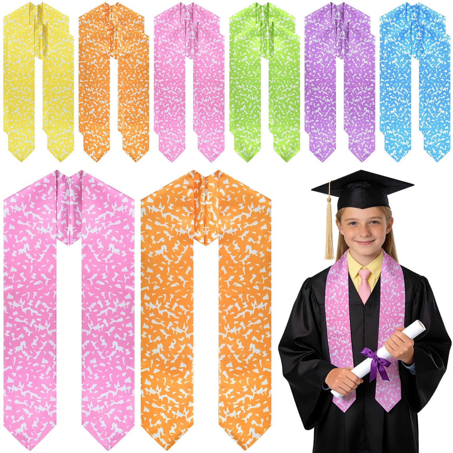 Aartner 12 Pcs Kindergarten Preschool Graduation Stole Class of 2026, Composition Notebook Graduation Satin Sash for Kids DIY Customizable Stole Graduation Gift-Colorful