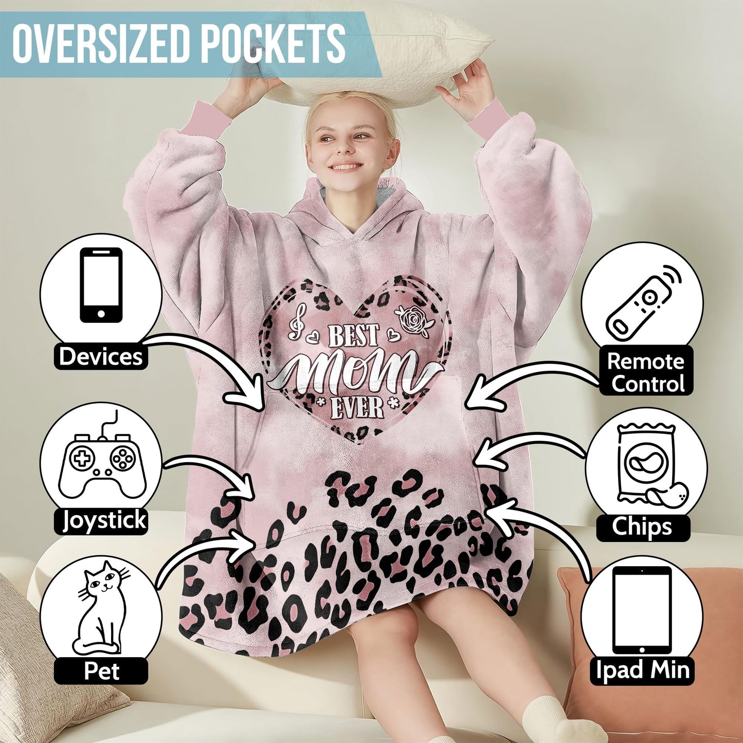 Warmstorey Leopard Best Mom Ever Blanket Hoodie - Mommy Gifts Wearable Oodie Blanket - Mothers Day Gift Ideas For Wife Mom - Mommy Thoughtful Gift from Daughter Son
