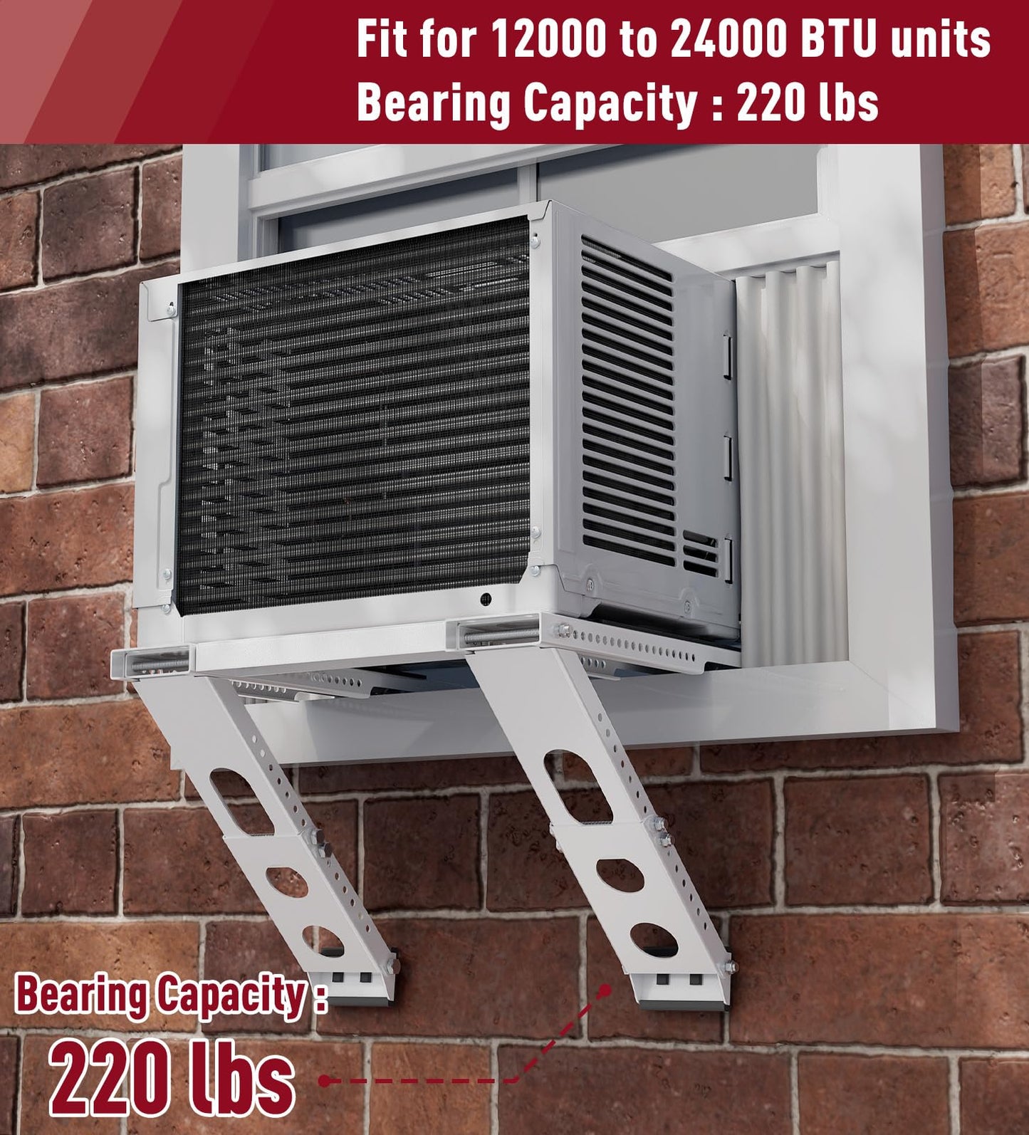 LEOPO Air Conditioner Support Bracket,Fits Single & Double-Hung Windows,Heavy Duty Steel, Holds Up to 220lbs, for 12000-24000 BTU Units