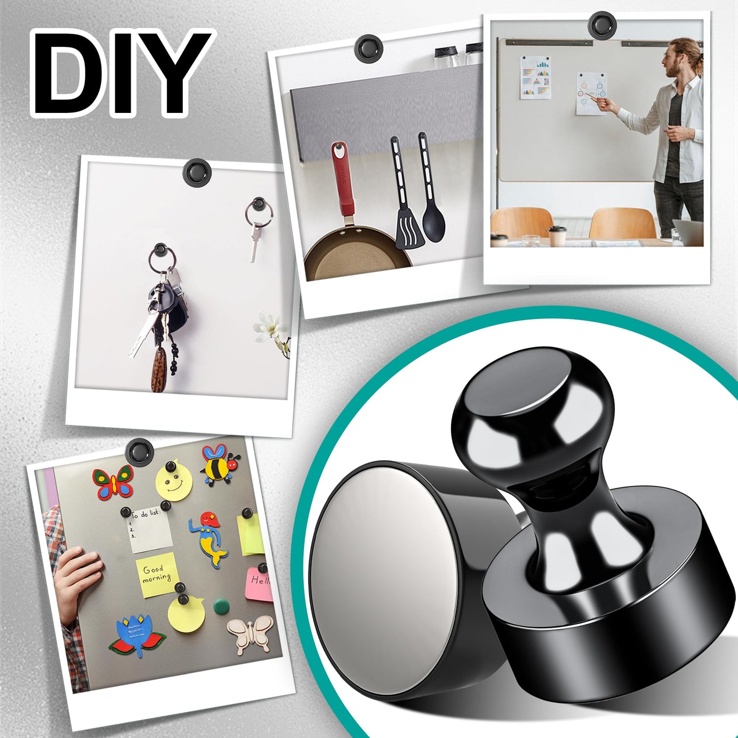 Tiergrade Metallic Magnets, Refrigerator Magnets, 60 Pack Black Magnetic Push Pins, Strong Fridge Magnets, Multi-use Whiteboard Magnets Perfect for Kitchen Office Classroom