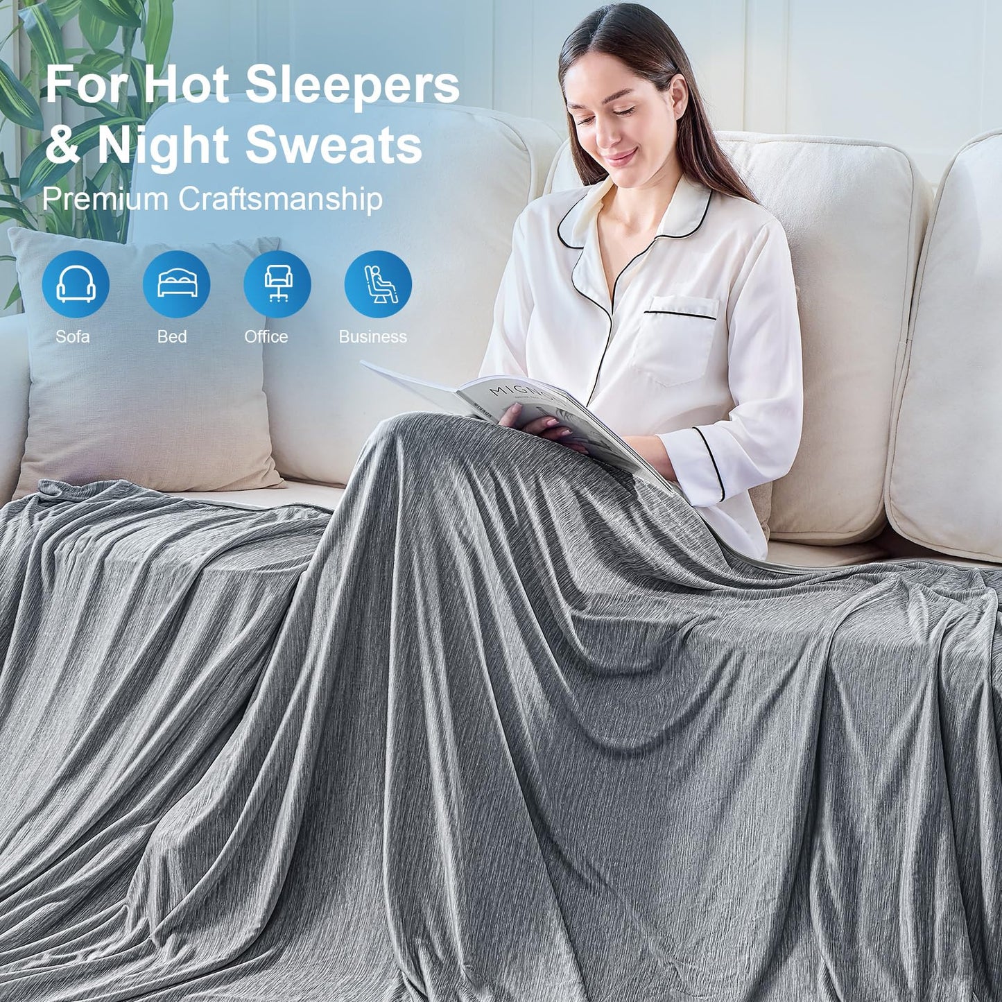 KMUSET Cooling Blanket Throw (50"x60"), Double Sided Summer Cooling Blankets for Hot Sleepers & Night Sweats, Cool Soft Lightweight Blanket for Beach, Sofa Bed Couch, Gifts for Women Men Light Grey