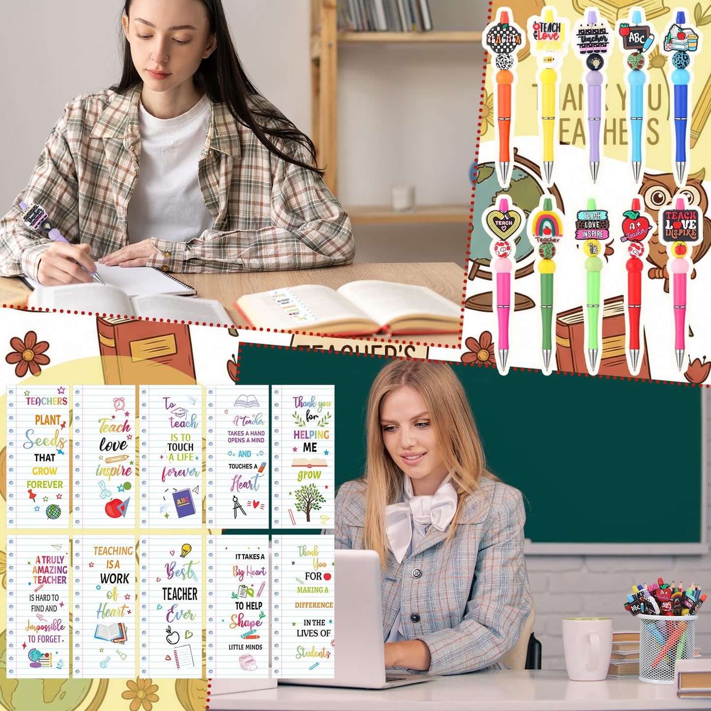 Humyoun 50 Sets Teacher Pen Kits: 2026 Teacher Graduation Gifts DIY Refillable Beadable Pens with Thank You Cards End of The Year Appreciation Gifts for School Team Staff Coworker Office Supplies