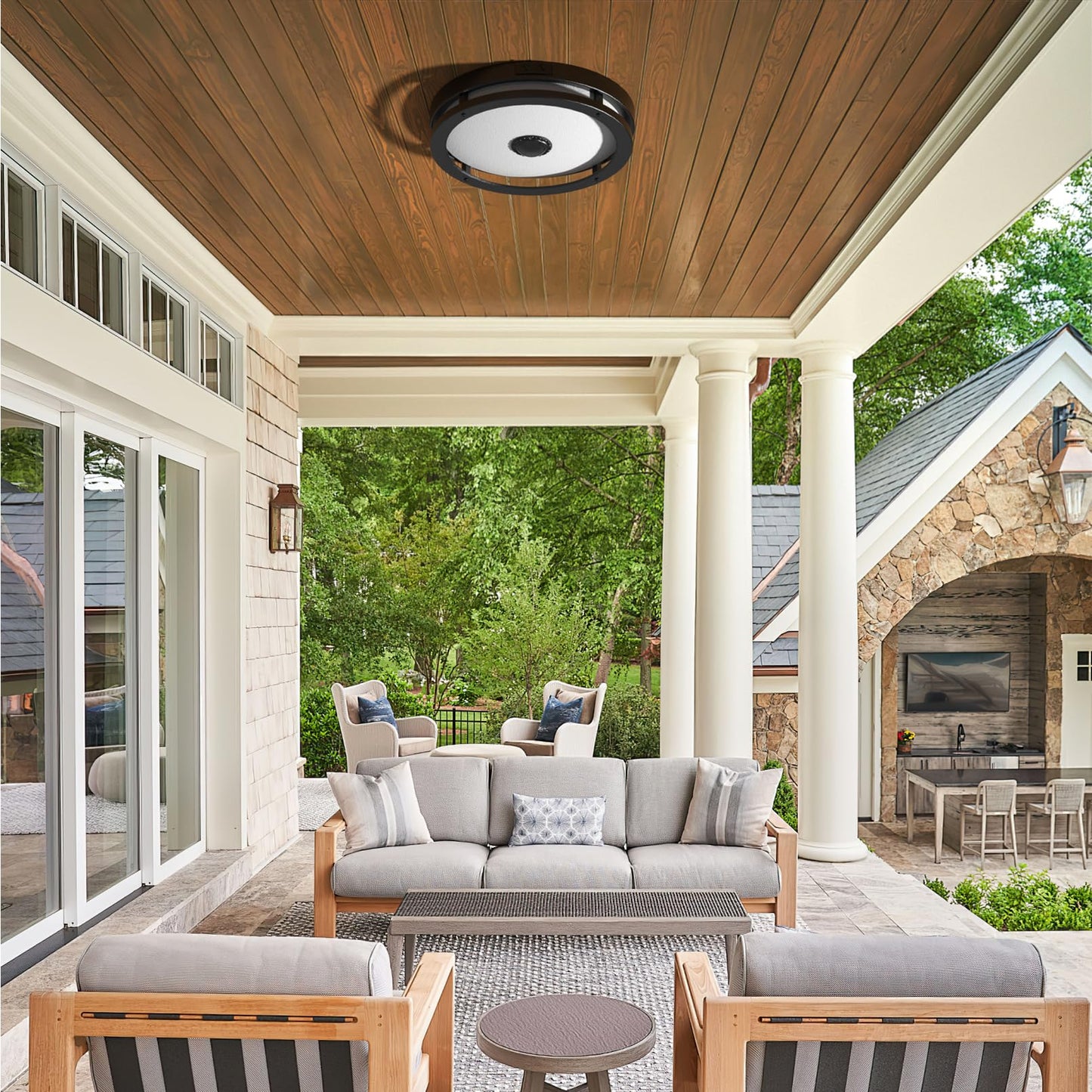 Slypadan Outdoor Motion Sensor Flush Mount Ceiling Light, 12" Dusk to Dawn Porch Modern Black Exterior Light, Ceiling Light Fixture 2 Pack for Patio, Garage, Entry
