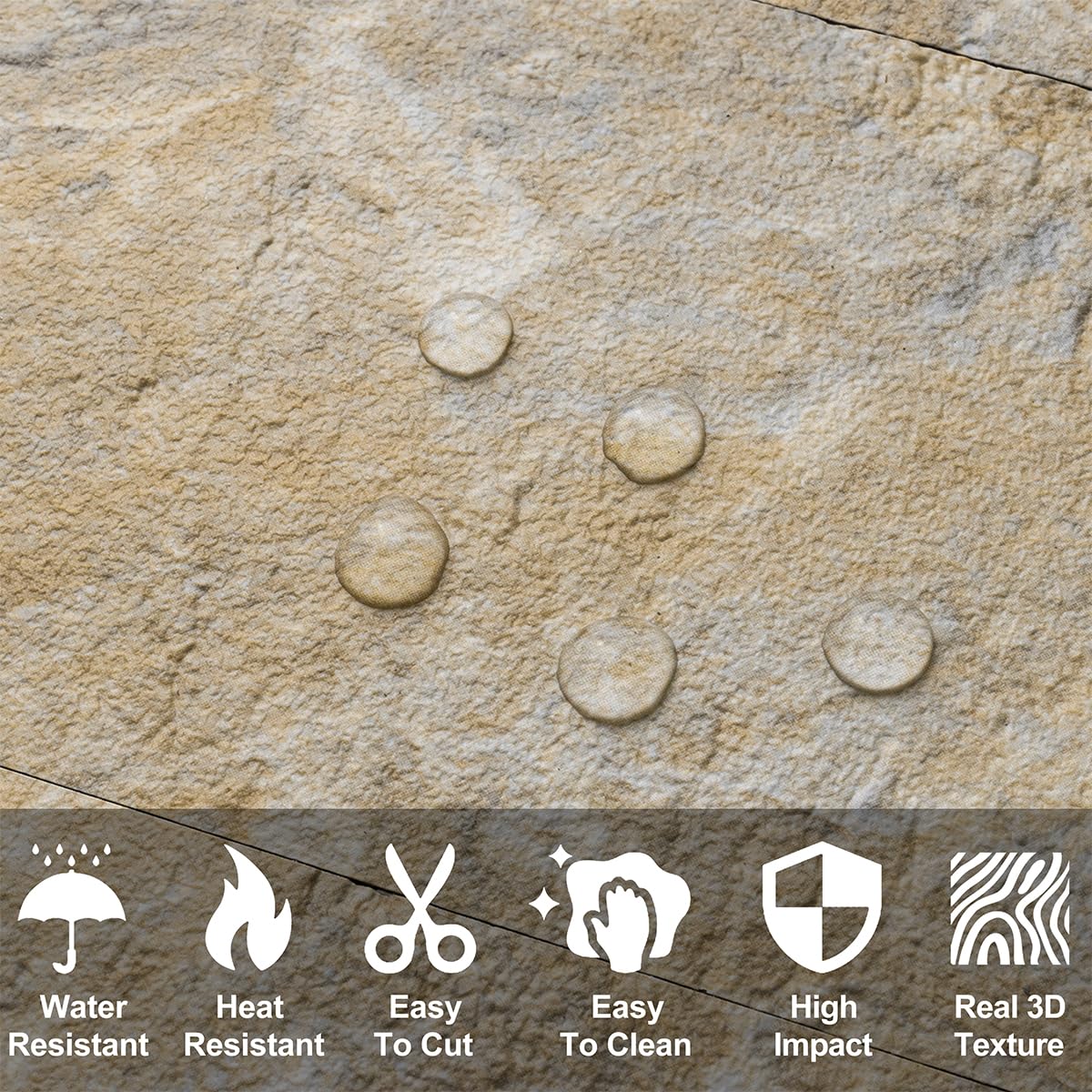 AULIGET 100-Piece Peel and Stick Backsplash Wall Tiles, 3" x 6" PVC Sandstone Faux Stick on Tiles for Backsplash Kitchen, Bathroom, Laundry Room, Camper, Fireplace